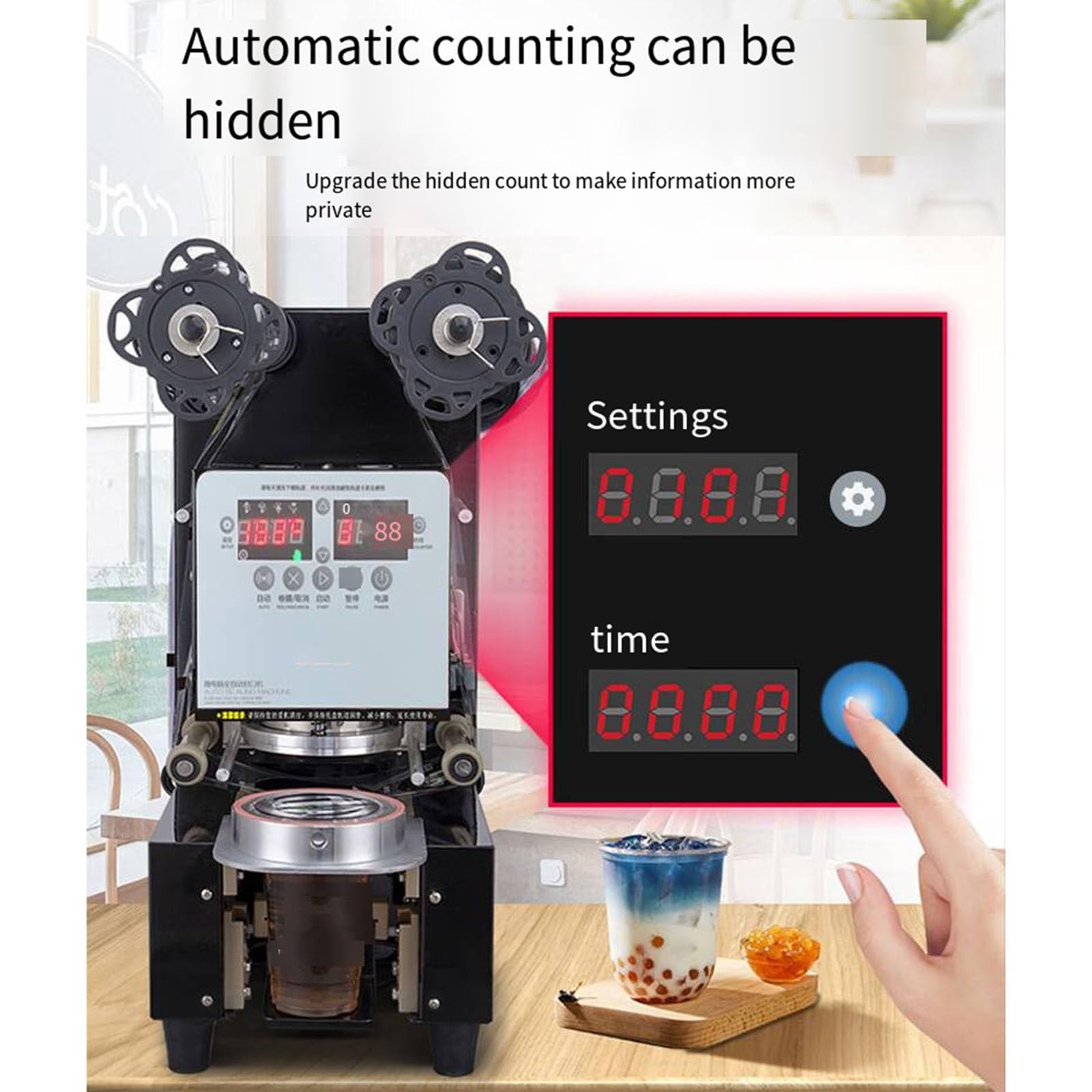 Macchina sigillatrice automatica per tazze commerciali, macchina sigillatrice per tè al latte, attrezzatura per sigillare succhi, macchina sigillatrice per tazze di plastica per bevande,White