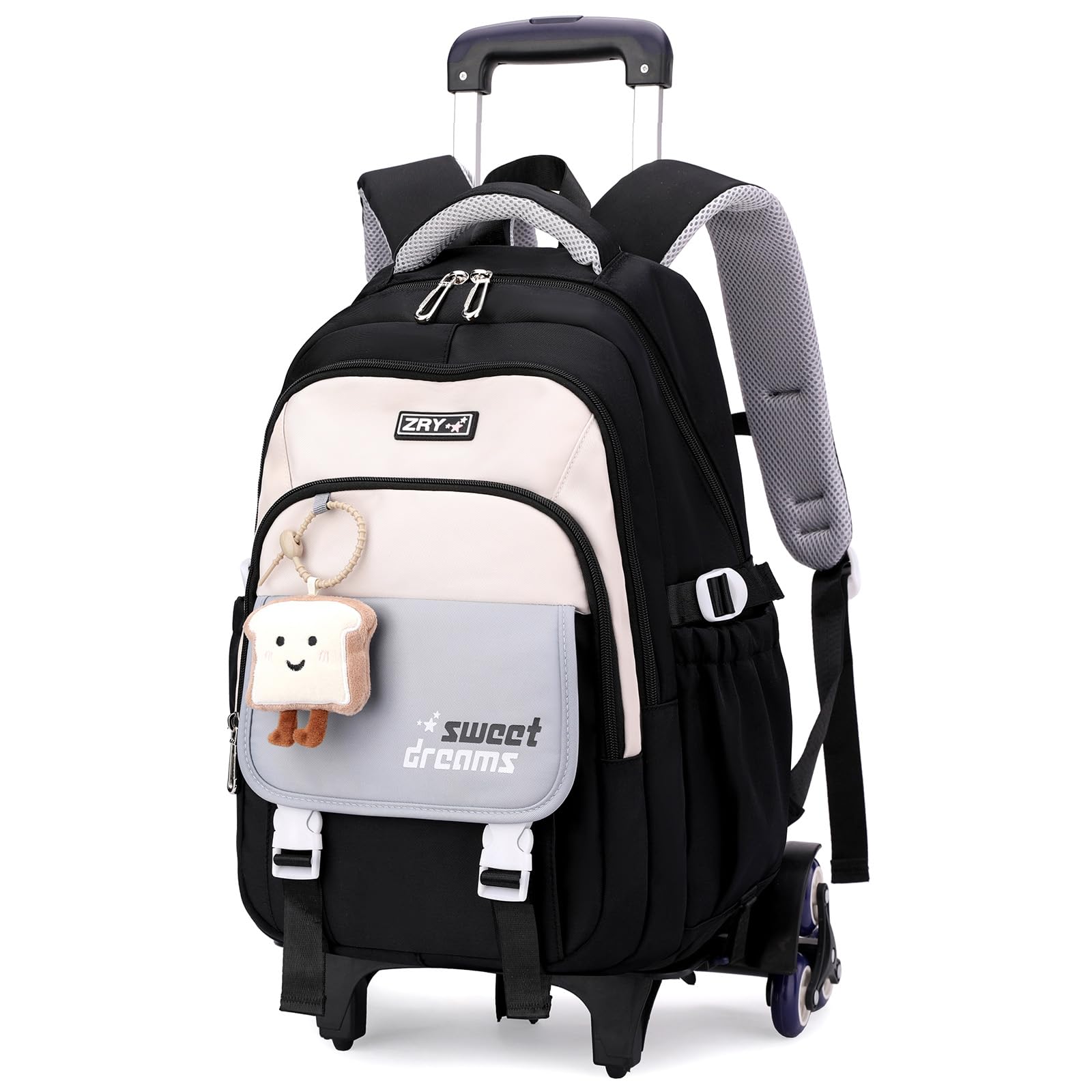 Amythe Mochila con Ruedas Niña, Mochilas Escolares Trolley para Adolescentes, Carro Mochila de Viaje para Niños, 36L Mochila Portatil Informal para Chica y Mujer con Carrito -Negro