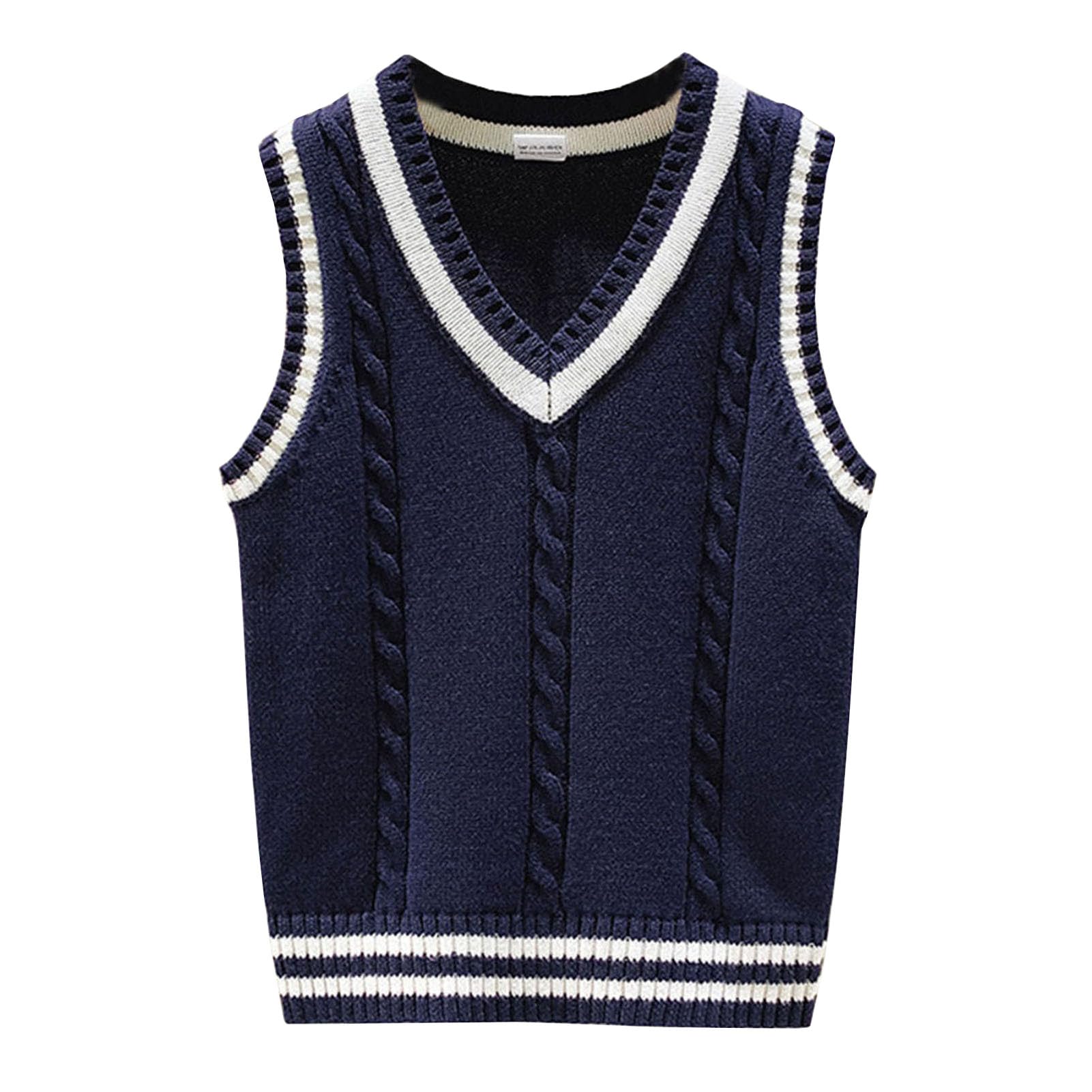 Enfants Pulls sans Manches Col V Gilets Tricotés Uniform Scolaire Débardeur Tricoté pour Garçons et Filles