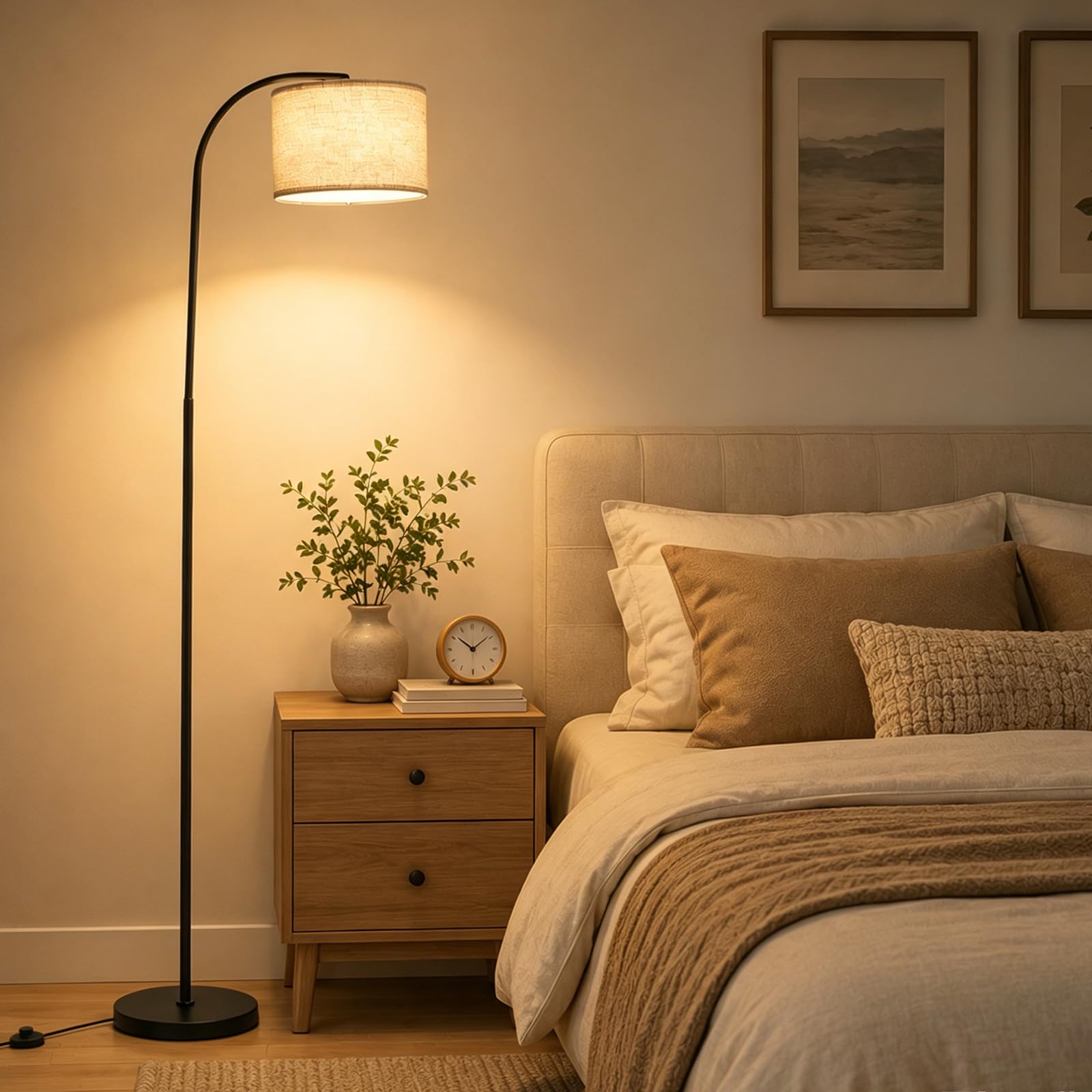 Lámpara de pie moderna para sala de estar con control remoto y 3 temperaturas de color.Pantalla de lino.Lámpara de pie con atenuación continua.Iluminación de pie para lectura,dormitorio