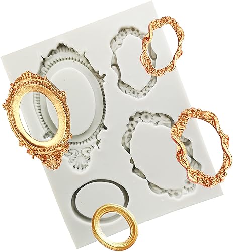 Molde de silicona con marco de espejo, fondant, chocolate, caramelo, decoración para cupcakes, arcilla polimérica, plata metálica, rectangular con