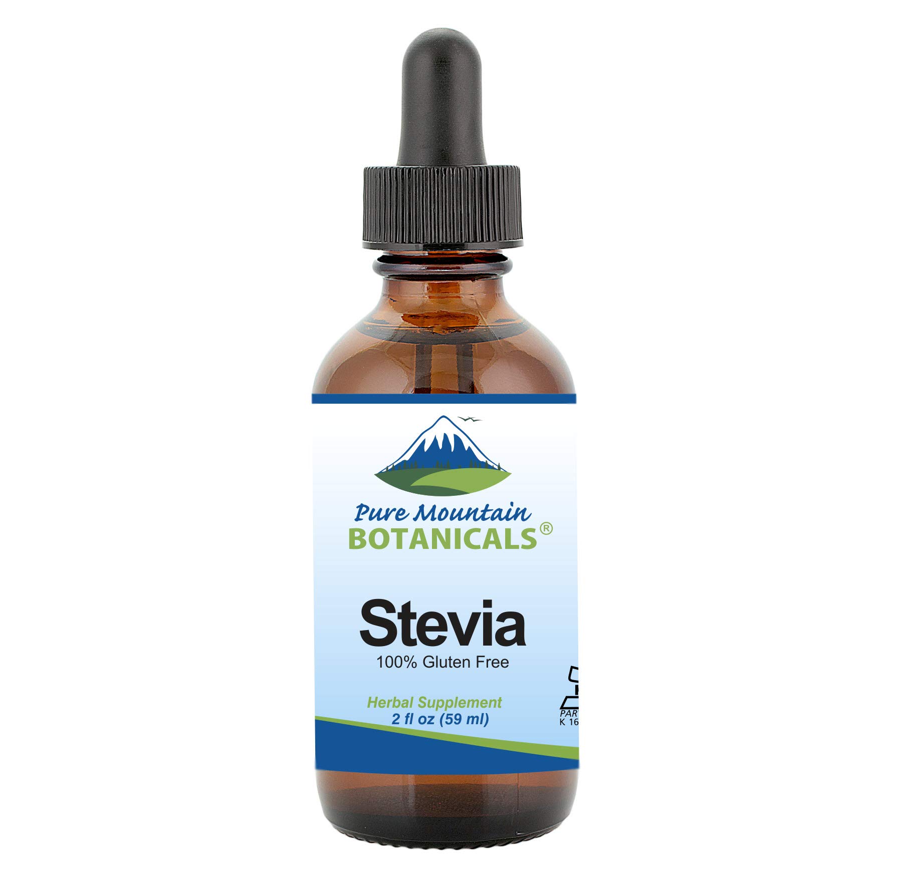 Pure Mountain Botanicals Liquid Stevia Drops – Alcohol Free and Kosher Sugar Substitute - 2oz Glass Bottle