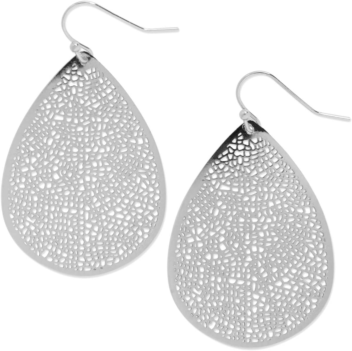 Teardrop Dangle Earrings for Women - Gold, Rose, or Silver Tone Delicate Lightweight Filigree Statement Earrings
