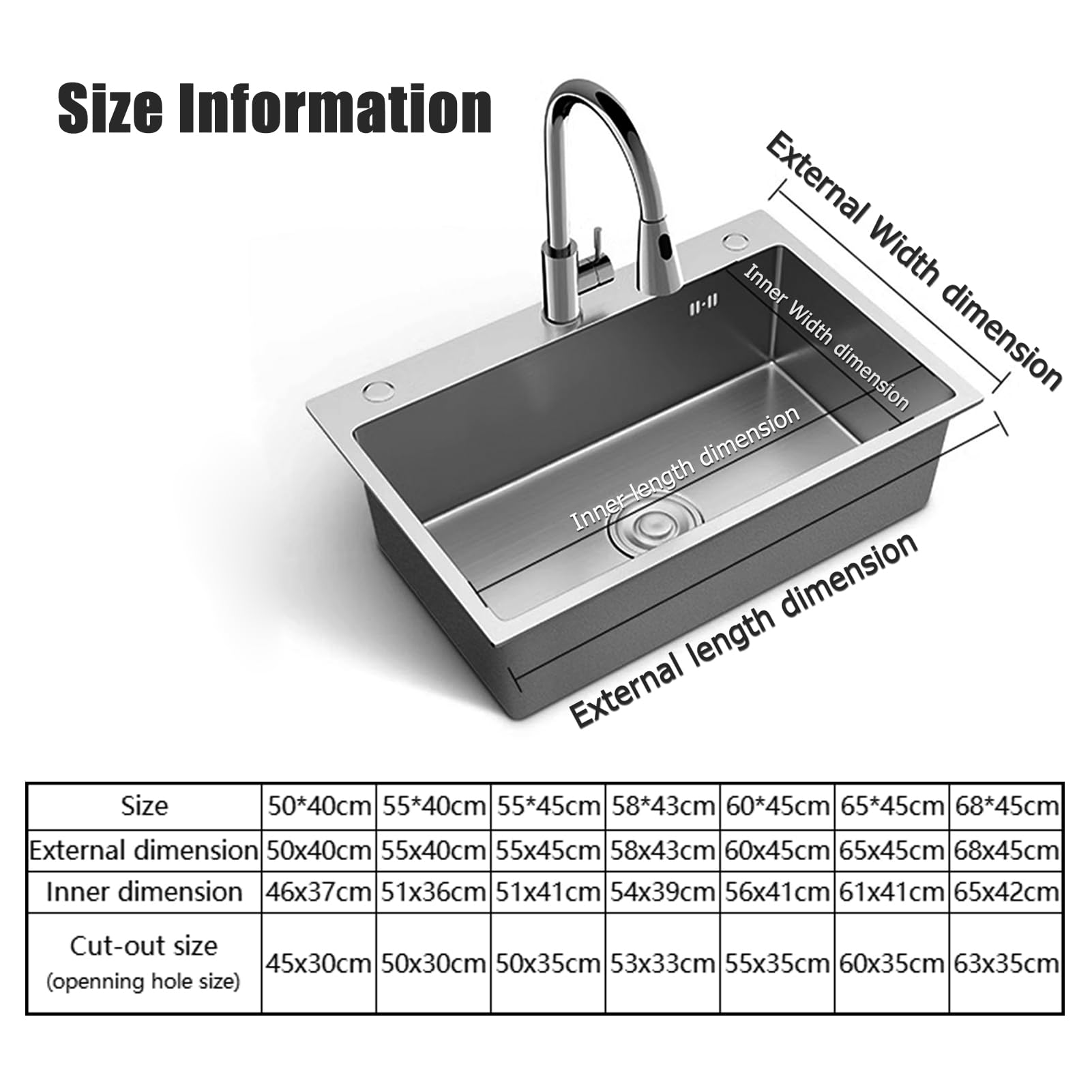 Genérico Fregadero cocinaFregadero De Acero Inoxidable Bajo Encimera Fregadero De Cocina Fregadero De Acero Inoxidable De 1 Seno Kit De Desagüe para Fregadero para Restaurante Bar Garaje Jardín Baños