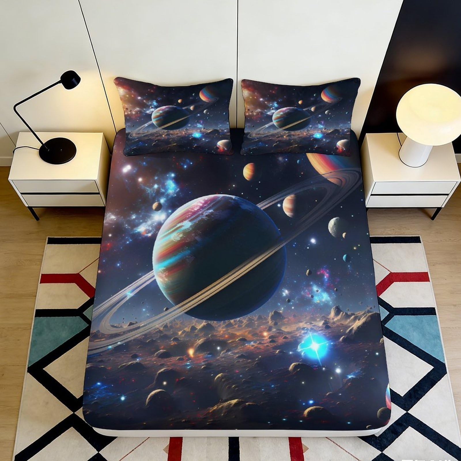 Pnayamiorkfel Style-9 3D Printed Galaxy Starry Sky Fitted Sheet Microfiber Anti-Slip Bed Sheet Cosmic Nebula Bedroom Decor Easy Care 90X200x25cm