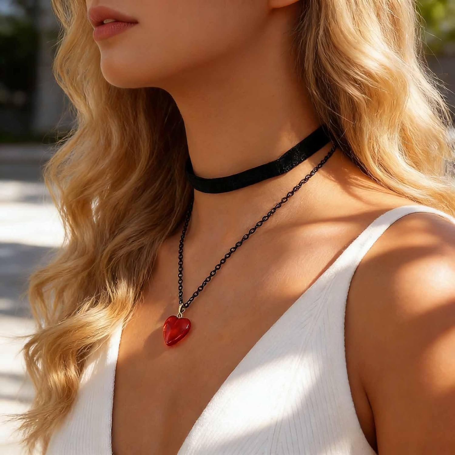 Boho Layered Velvet Choker Necklace Colorful Puffy Heart Chain Necklace Vintage Heart Pendant Necklace Gothic Black Satin Ribbon Collar Necklace Jewelry for Women - Image 6