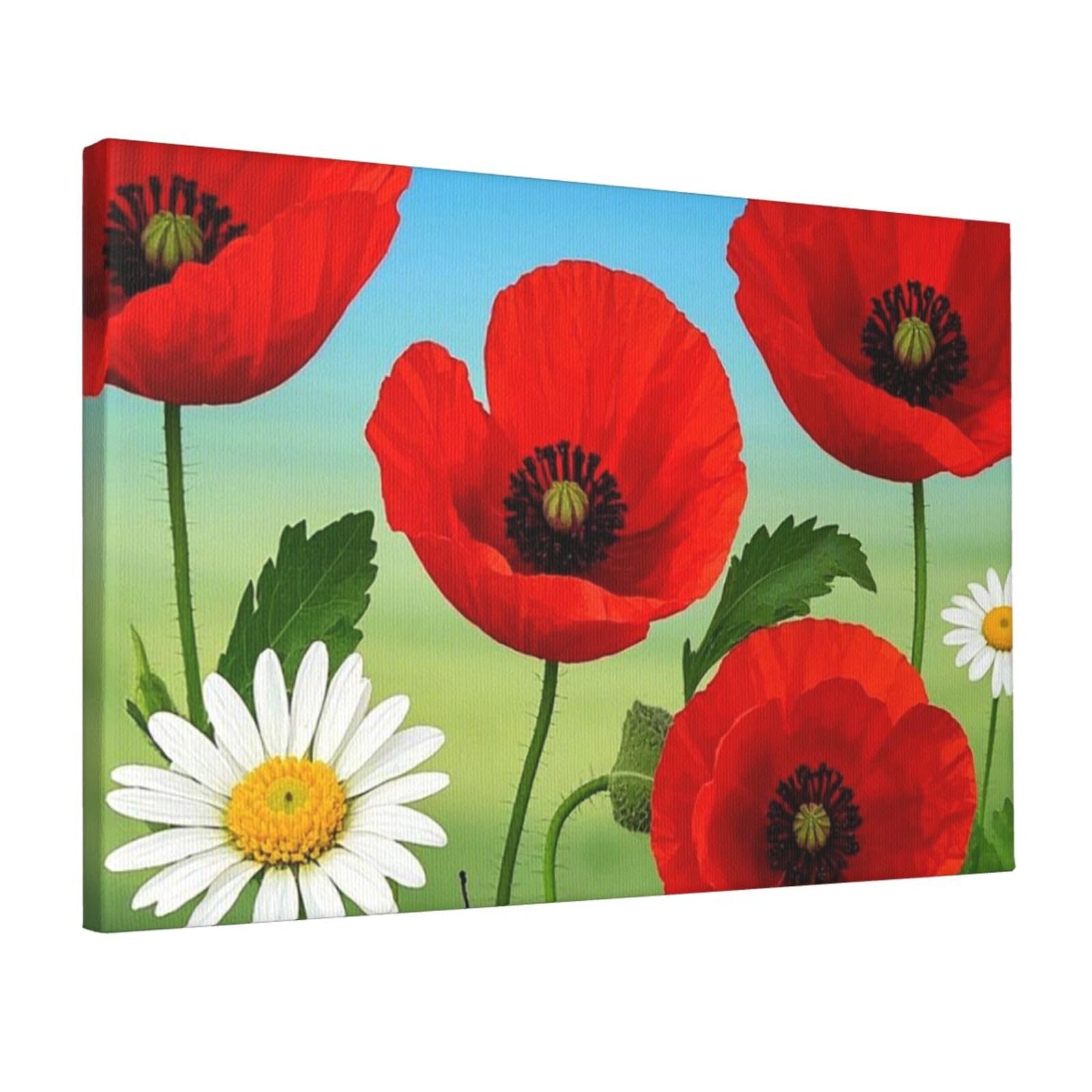 Canvas Wall Art for Living Room Wall Decor 12"x18" Modern Artwork Painting Pictures Hanging Canvas Prints Chamomile Ladybug and Daisy Aesthetic Wall Art for Bedroom Bathroom Office Wallart Decor
