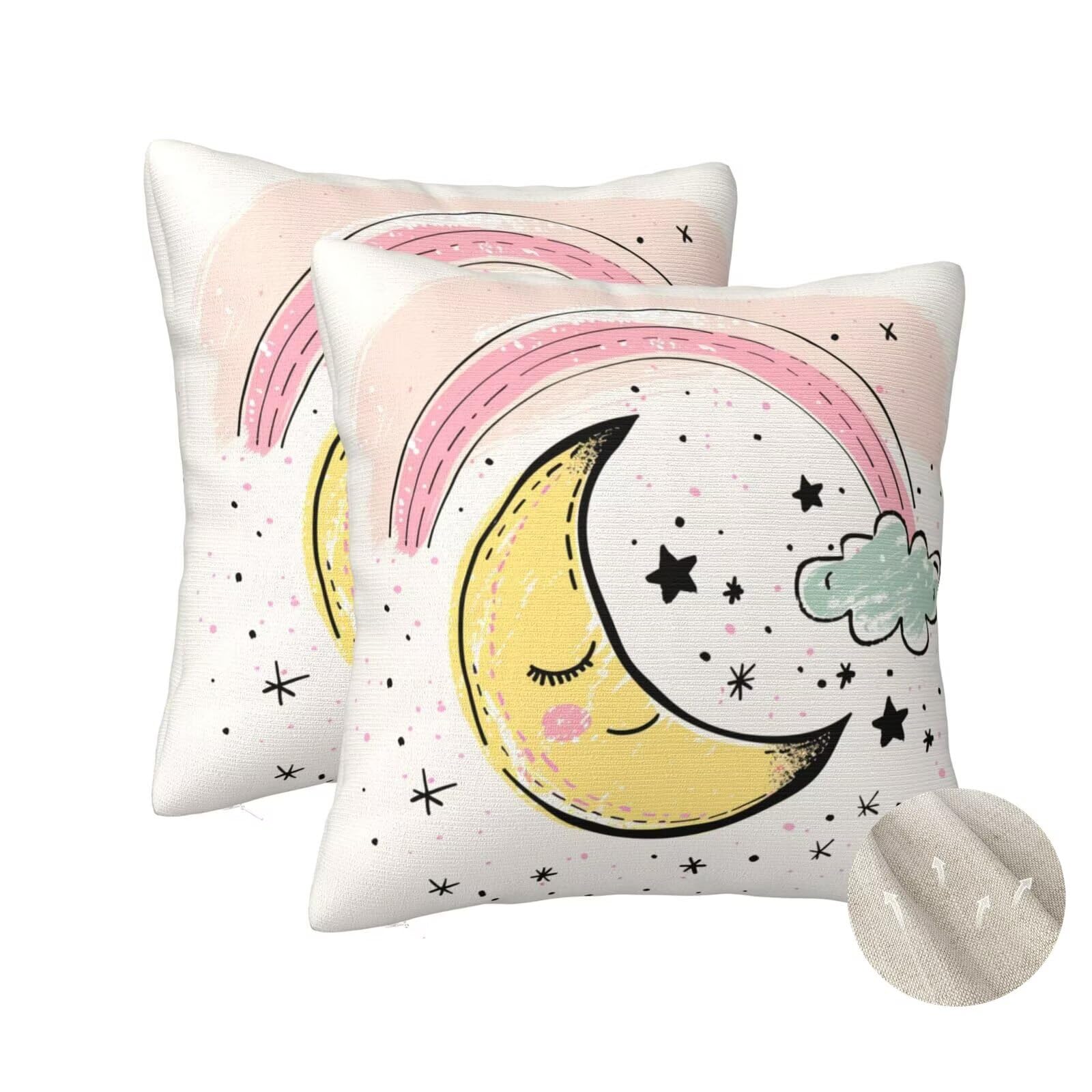 Housse coussin la lune 70x70 cm beige jaune aux finitions soignées pour literie et salon