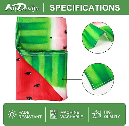 Miniatura 7 de AnyDesign - Mantel de tela reutilizable con estampado de sandía, diseño de frutas, 60 x 104 pulgadas, color rojo y verde, mantel rectangular de
