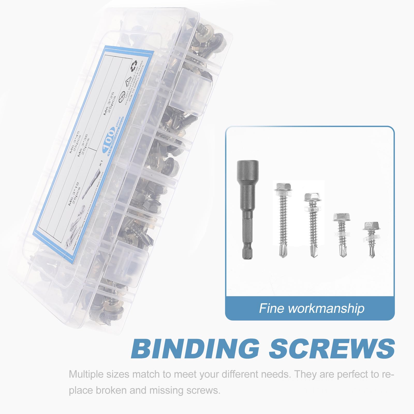 ibasenice 100 Piezas Kit Surtido de Tornillos Autorroscantes de Acero Inoxidable 410 Resistencia Corrosión y Buena Resistencia para Electrodomésticos y Maquinaria
