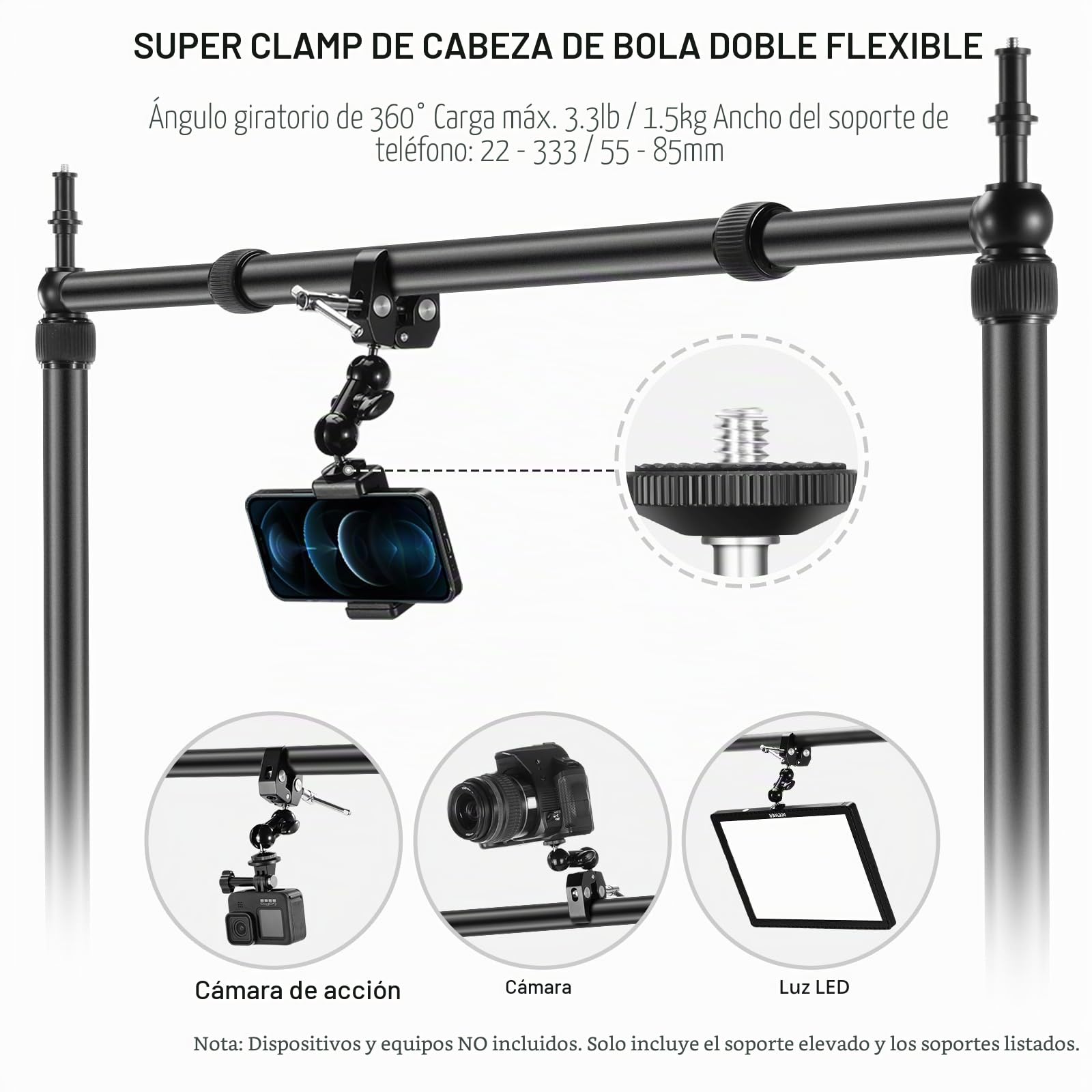 NEEWER Overhead Camera Mount Rig con Súper Abrazadera de Doble Cabezal/Soporte Móvil Escritorio, Soporte Cámara Cenital Plataforma Montaje de Múltiple Dispositivo Fotografía, Carga Máxima 12kg, NK002