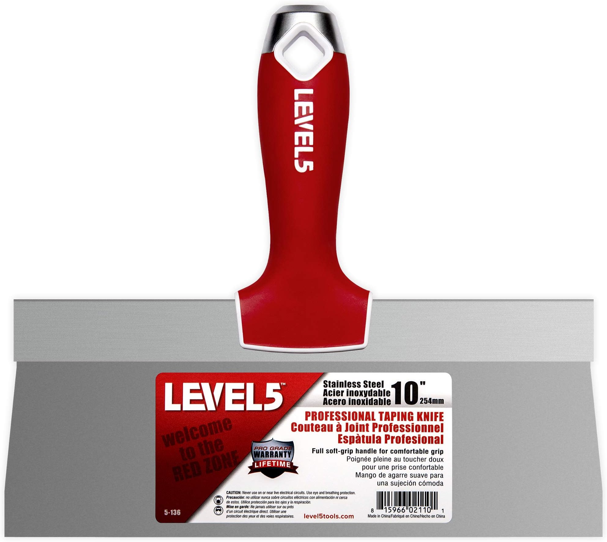 10" Soft-Grip Stainless Steel Taping Knife - LEVEL5 | Pro-Grade | Metal Hammer End | 5-136