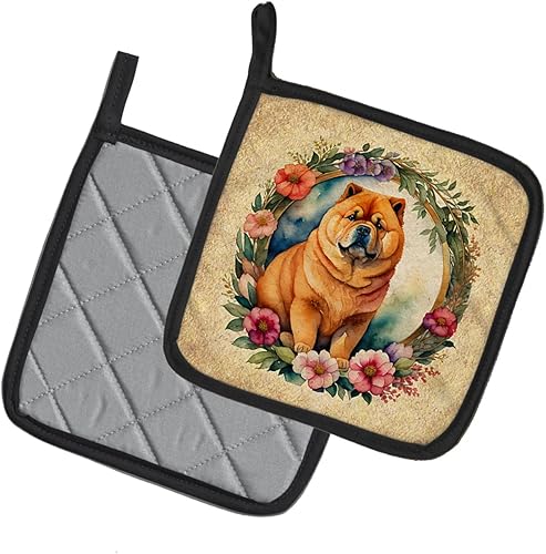 Miniatura 2 de Caroline's Treasures Chow Chow and Flowers Pair of Pot Holders Kitchen Heat Resistant Pot Holders Sets Oven Hot Pads for Cooking Baking BBQ, 7 12 x