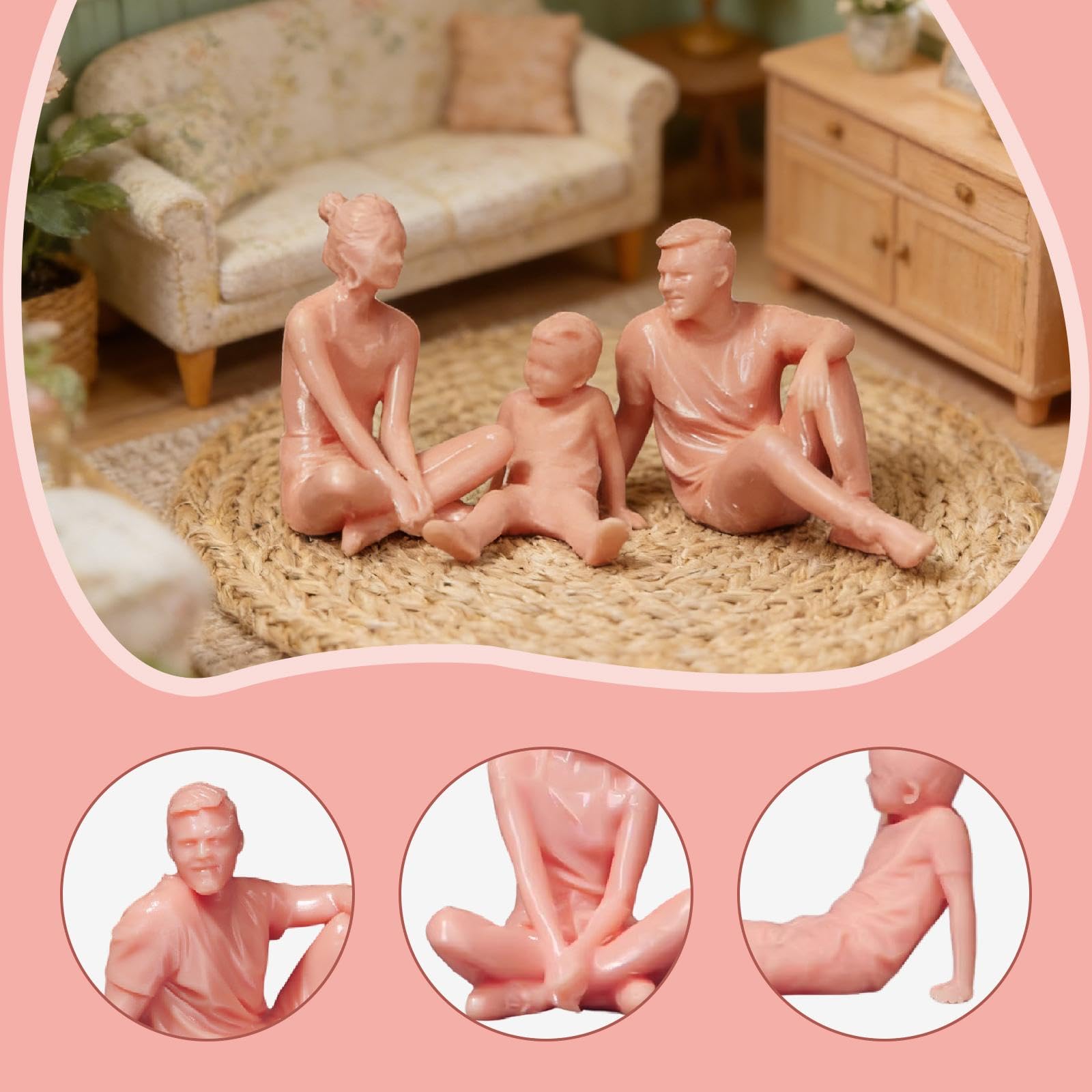 Famiglia di Tre Miniature di Statuette in Resina per Decorazioni paesaggistiche Micro, Regalo in Miniatura, sculture di Famiglia per Anniversario e, Style C