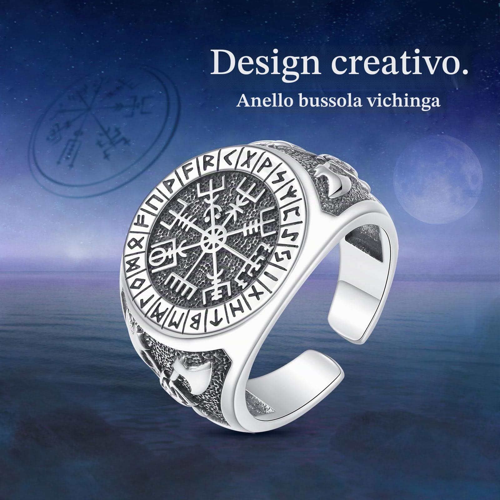 Vichingo Collana per Donna Uomo, Vintage Nordic Wolf Dragon Cross Viking Valknut Ciondolo Vegvisir Anello Jewelrt Regalo per Marito Moglie, 24 In