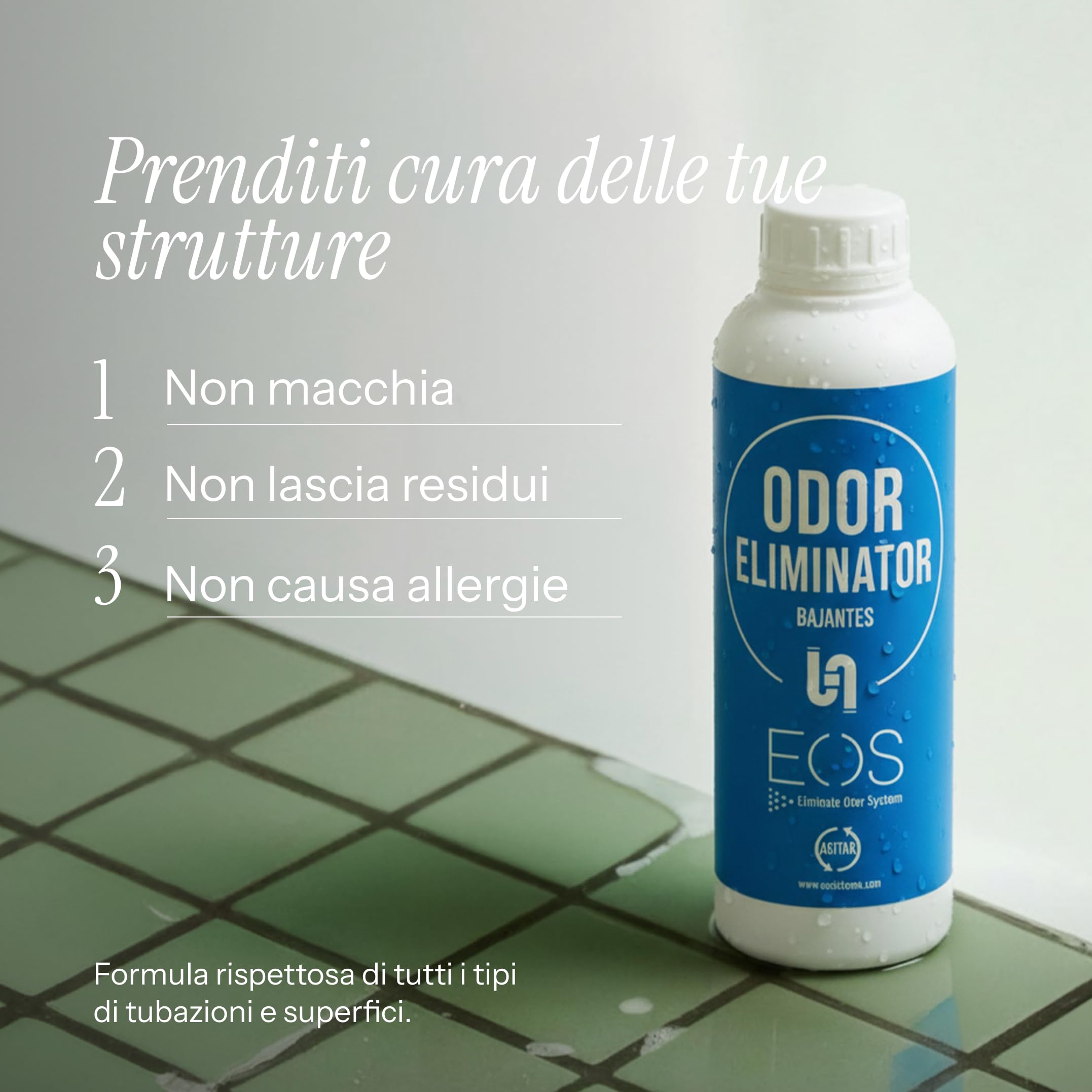 EOS - (1 litro) Fuido per Scarichi e Lavandini – Rimozione di cattivi odori da tubature, scarichi e lavandini, etc. Ha un effetto deodorante ed è stato progettato per eliminare i cattivi odori.