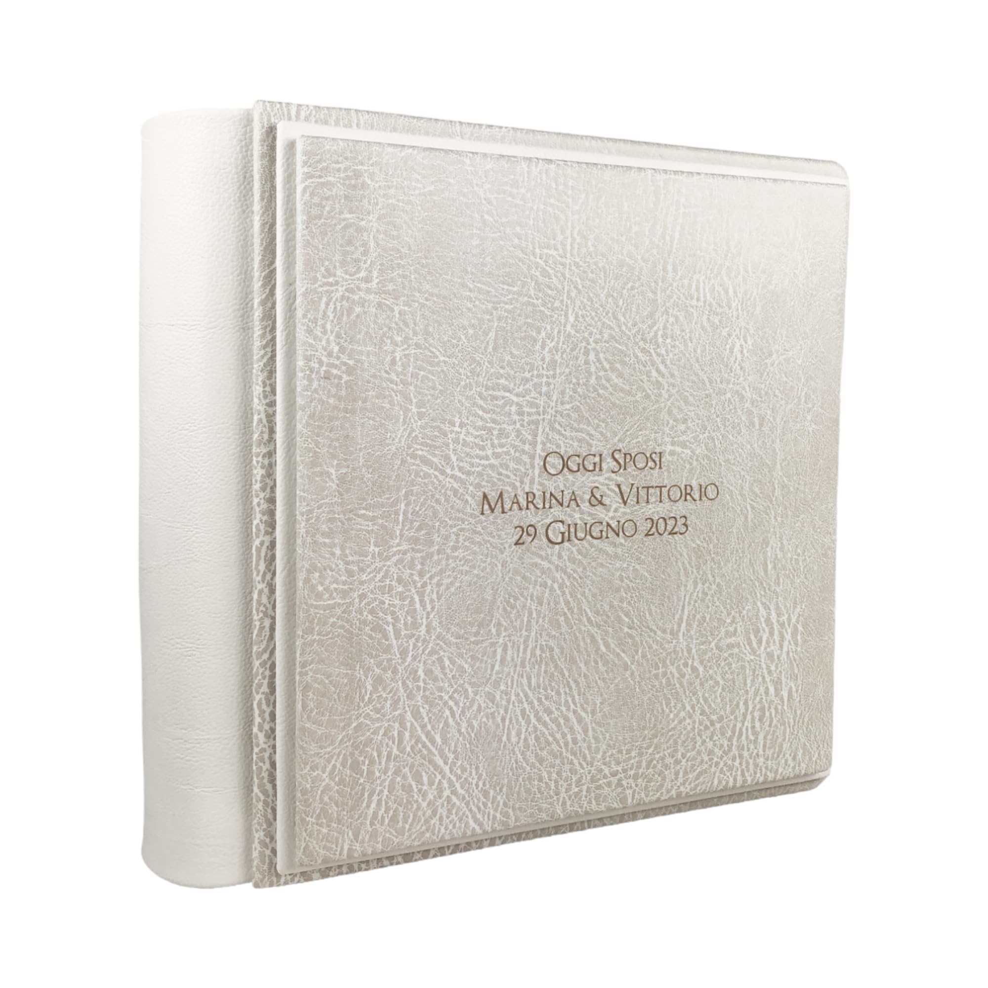 TriVin Art Album Fotografico in Similpelle Alta qualità, Personalizzabile con Incisione. Ideale per Matrimonio, Anniversario, Qualsiasi Evento (Bianco Polar-Bianco)
