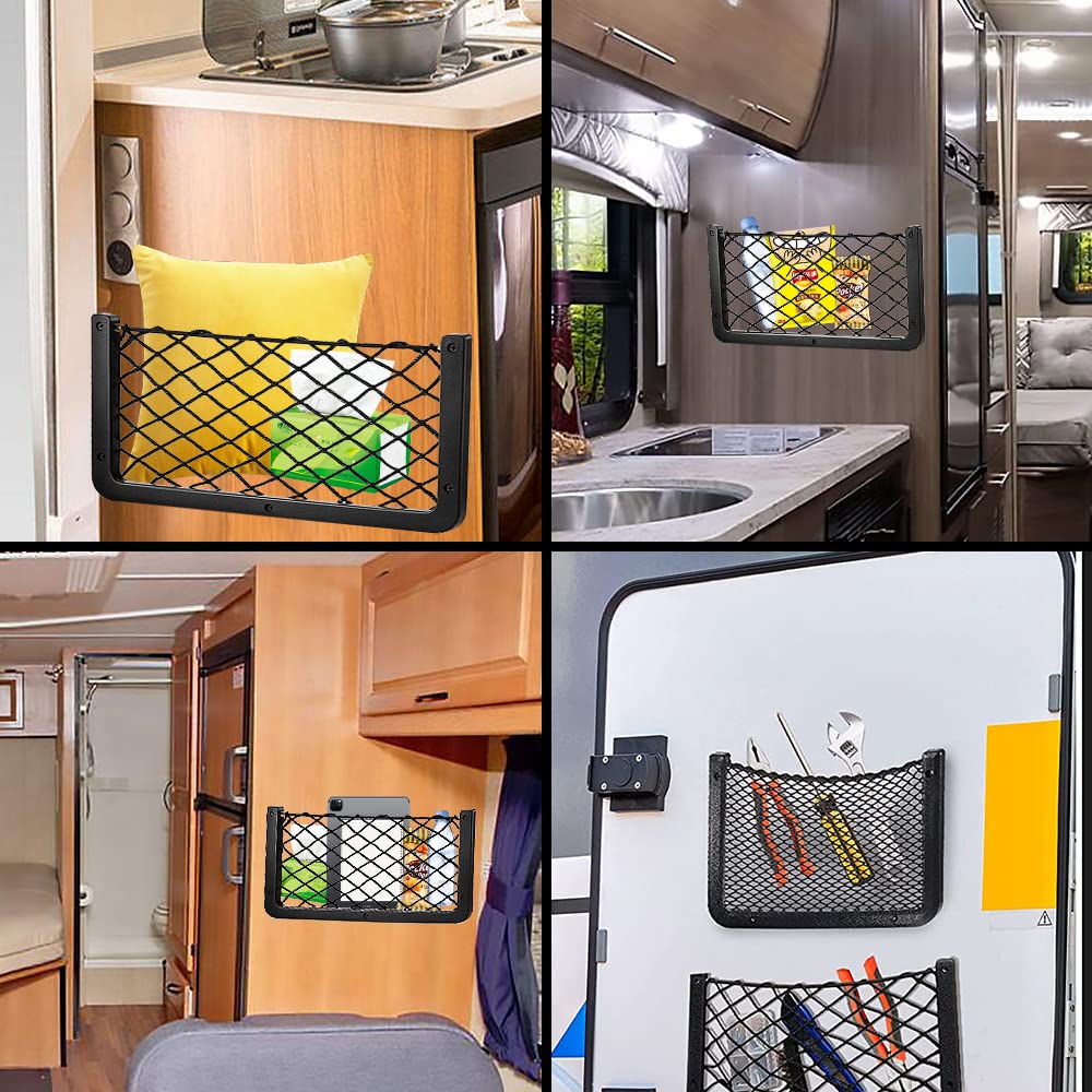 Redes de almacenamiento para autocaravanas, 4 redes de carga para almacenamiento de coche, caravanas, furgonetas, bolsa de malla elástica, bolsillo organizador (36x18 cm)