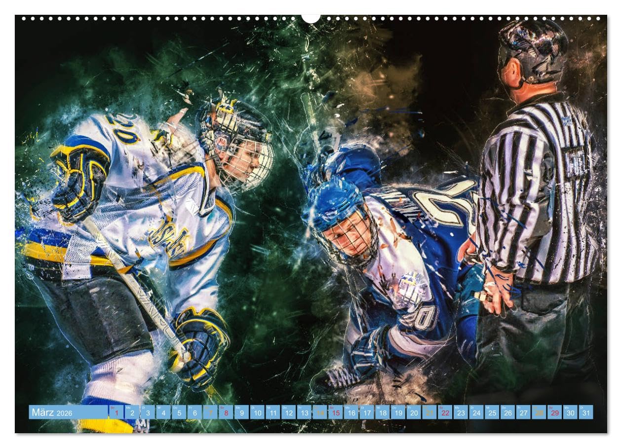 Eishockey - extrem cool (Wandkalender 2026 DIN A2 quer), CALVENDO Monatskalender: Teamsport der Extra-Klasse - Kraft, Ausdauer, Härte und Schnelligkeit (CALVENDO Sport)