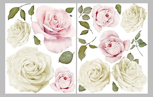 Miniatura 7 de Calcomanías de pared de rosas de acuarela (acuarela rosa y blanca)