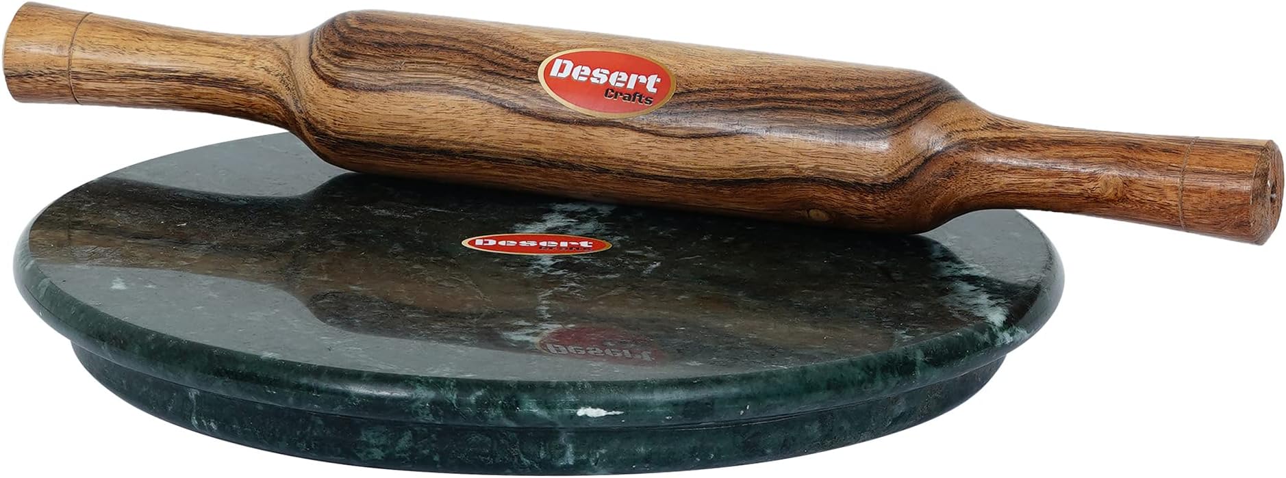 Desert Crafts 11 Inch Green Marble Chakla with Wooden Belan for Home & Kitchen (11 in, Green Marble)