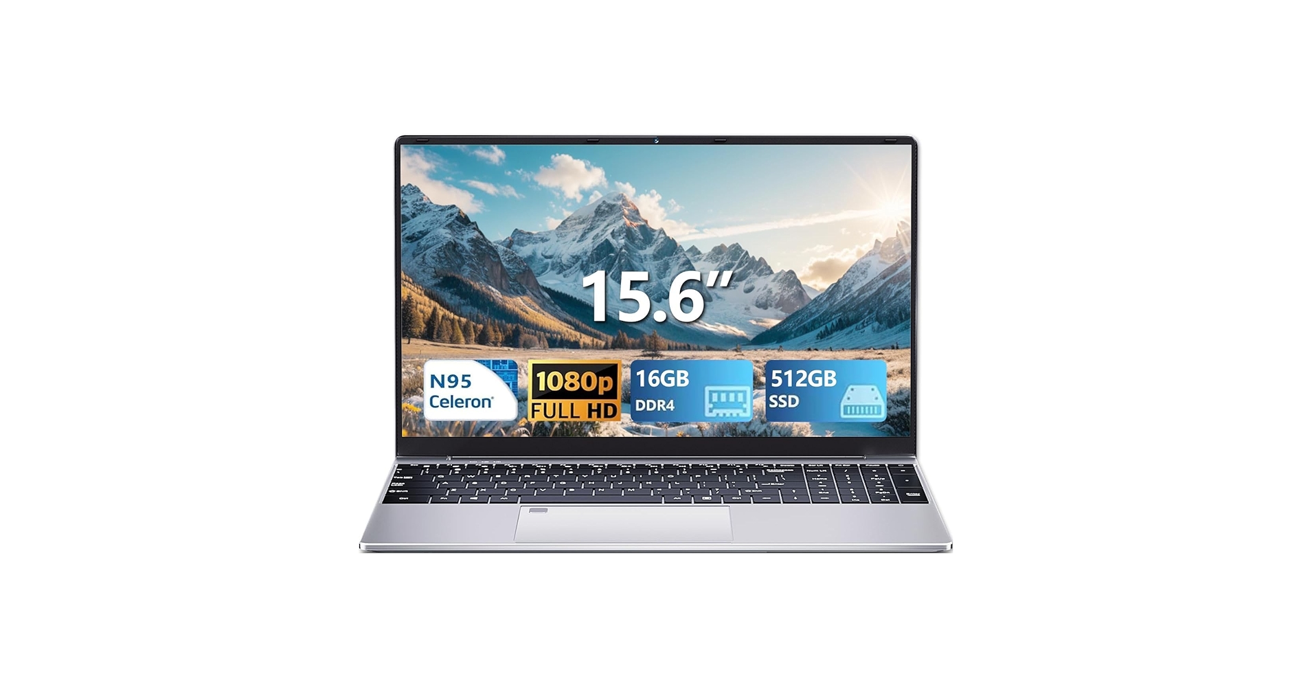 15.6 Inch Windows 11 Pro Laptop, Intel N95 Quad-Core, 16GB RAM 256GB SSD, FHD IPS Screen 180° Viewing, Fingerprint Unlock, WiFi 5, Lightweight Business & Student Notebook, HDMI, USB, Mouse Included