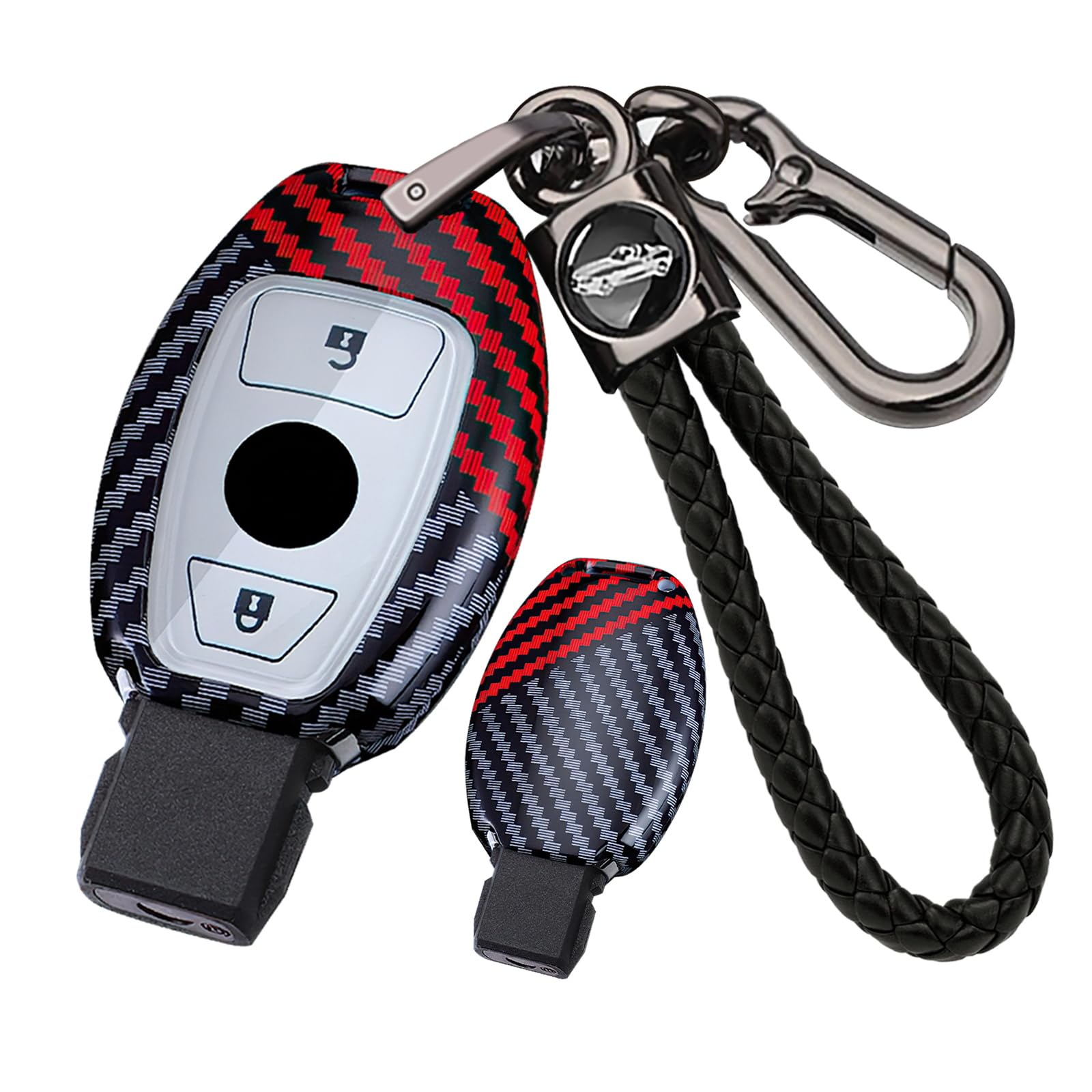 ontto Car Key Case Carbon Pattern Key Cover Compatible with Benz Key Fob Compatible with Mercedes-Benz A B C E S G M V Class CLA CLS GLA GLC GLE GLK GLS SL SLK SLC Viano Key Remote,Red