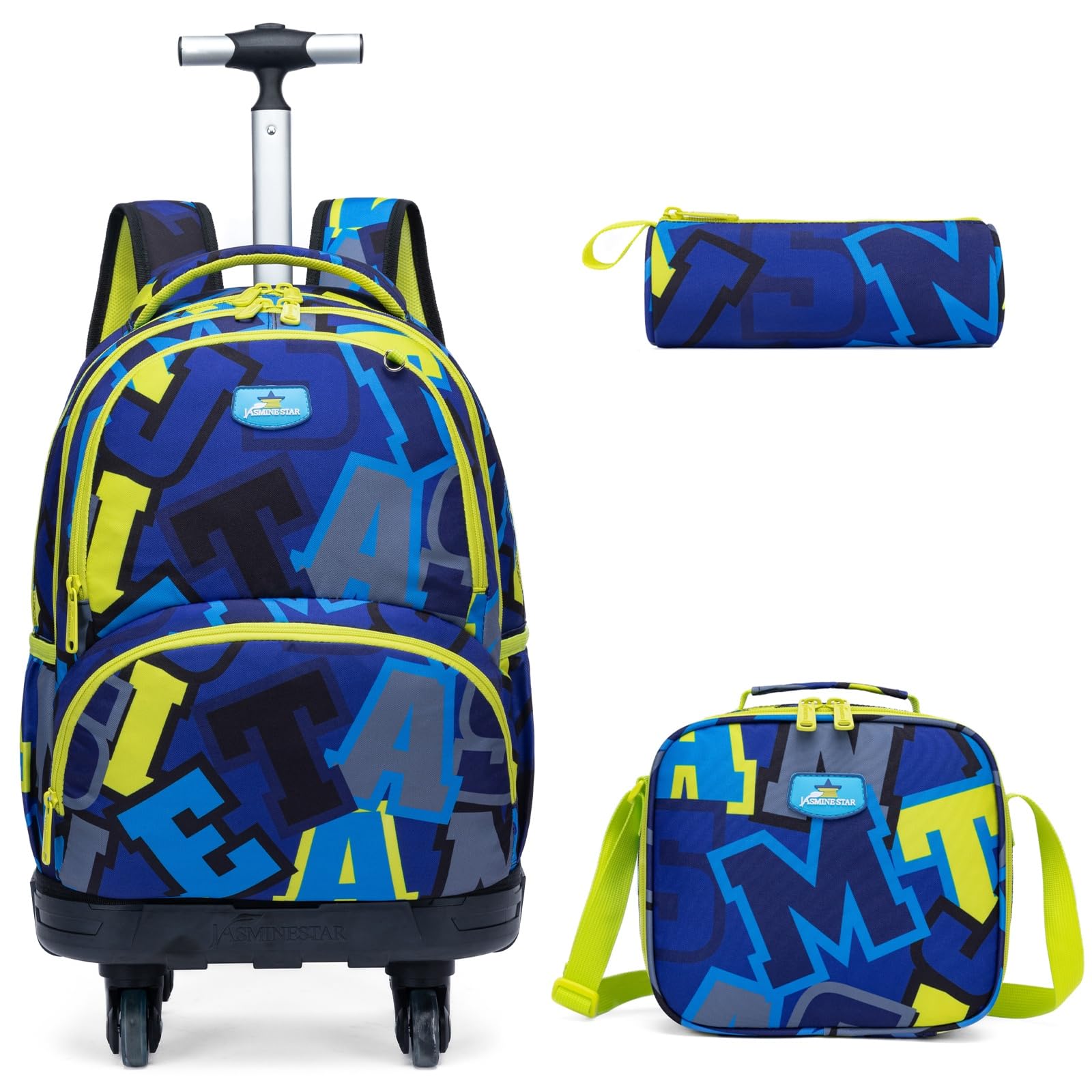 Mochilas Escolares con Ruedas Carro Niño Rodillos Giratorios Carrito para Escolar Bolso de Viaje Estuche Stitch Chicos 17" 3PCS Maleta Colegio Grande Infantil Niños Alfabeto Amarillo