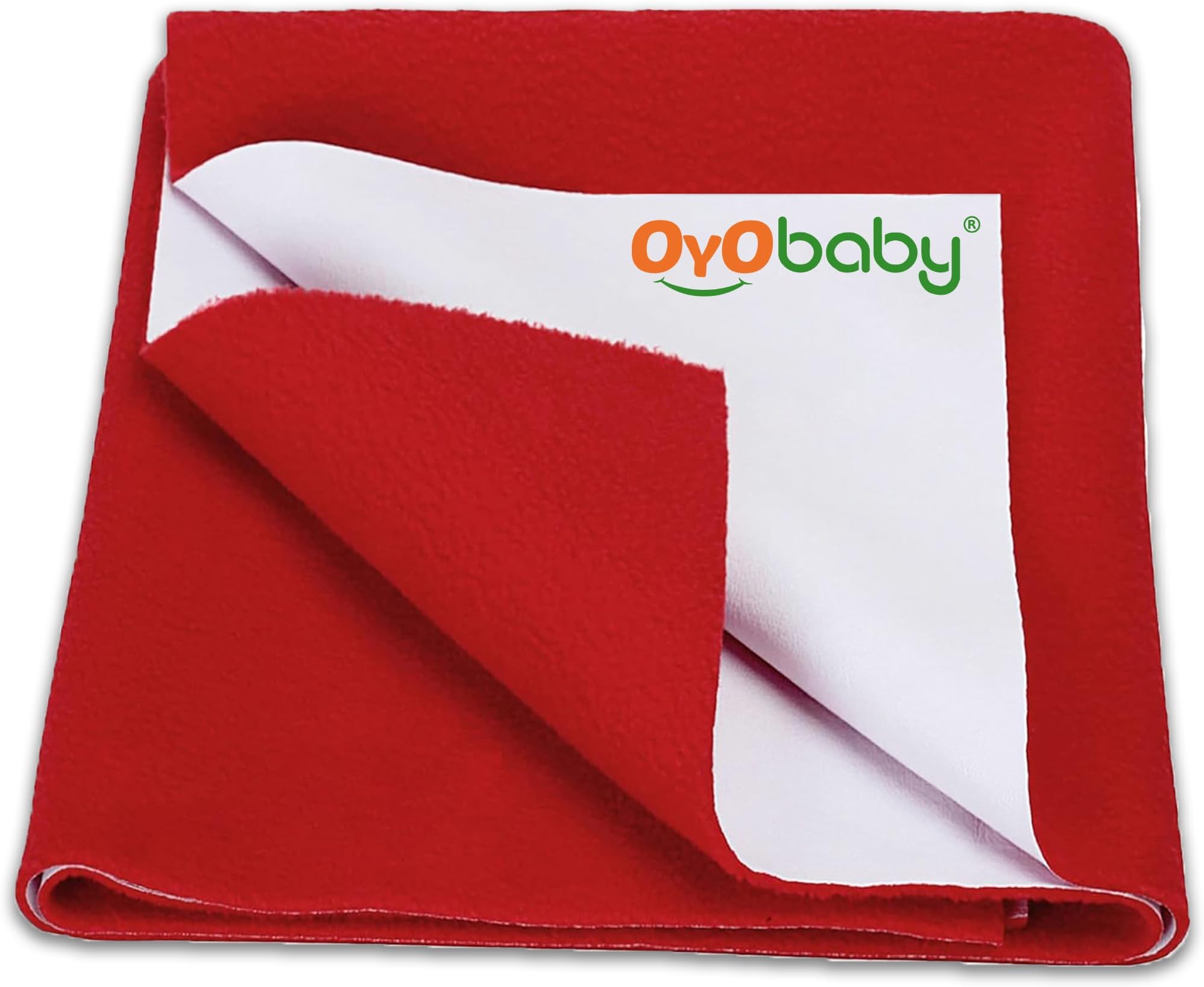 OYO BABY Baby Crib Mattress Protector Medium 100×70 cm | Quick-Dry, Waterproof Dry Sheet | Hypoallergenic, Anti-Pilling Fleece Layer | Eco-Friendly, Durable, and Convenient to Wash - Red