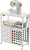 60 Spool Thread Holder and Sewing Table with 3 Fabric Drawers, Rolling Sewing Machine Table for Storage Embroidery Machine, Rolling Craft Table Cart for Sewing Organizer, White, Patent Pending