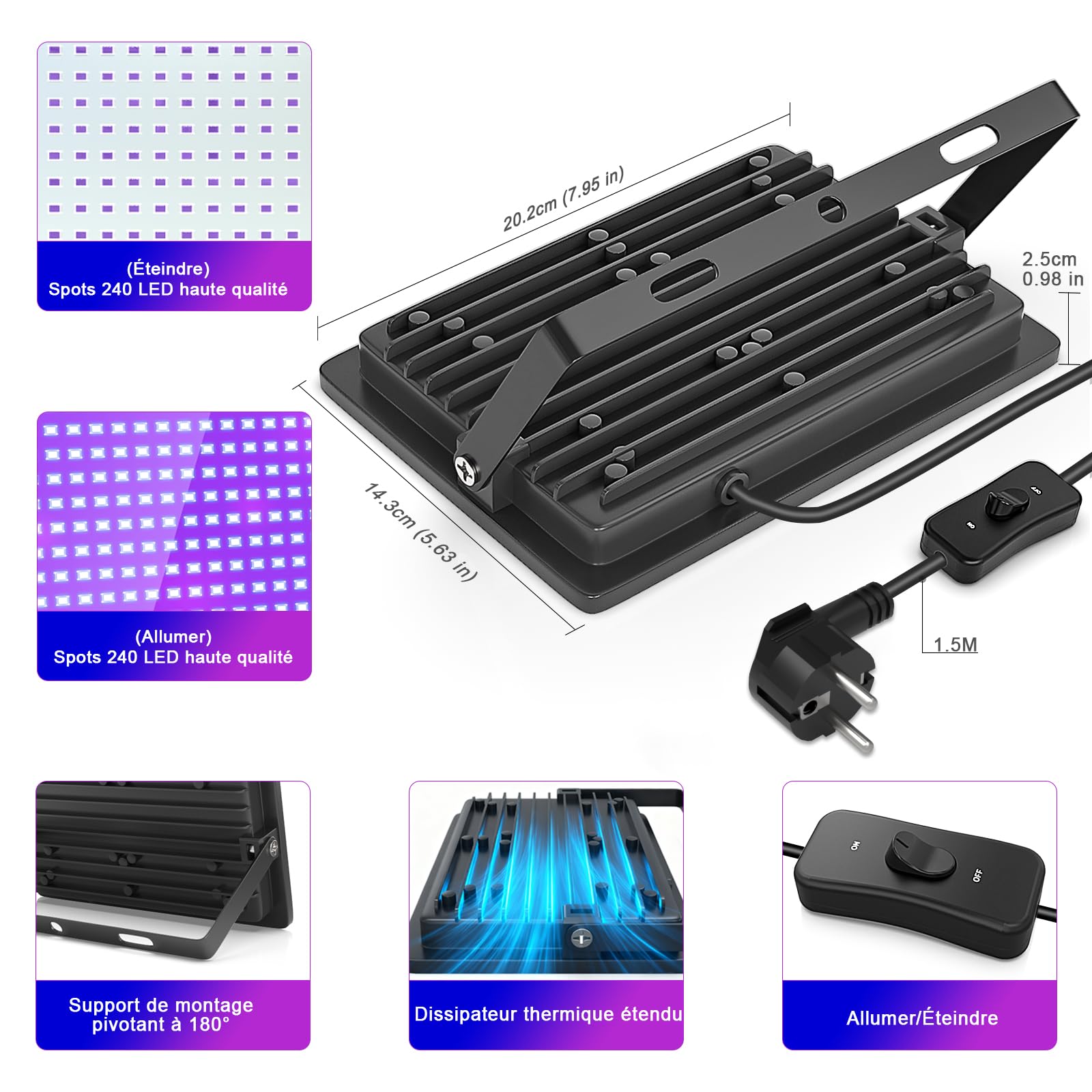 CREATESTAR 100W LED Lumière Noire,Luminaire UV Puissant 400 nm, Etanche IP67 peut être utilisé pour les Soirées à la Lumière Noire, les Affiches Fluorescentes (1PC)