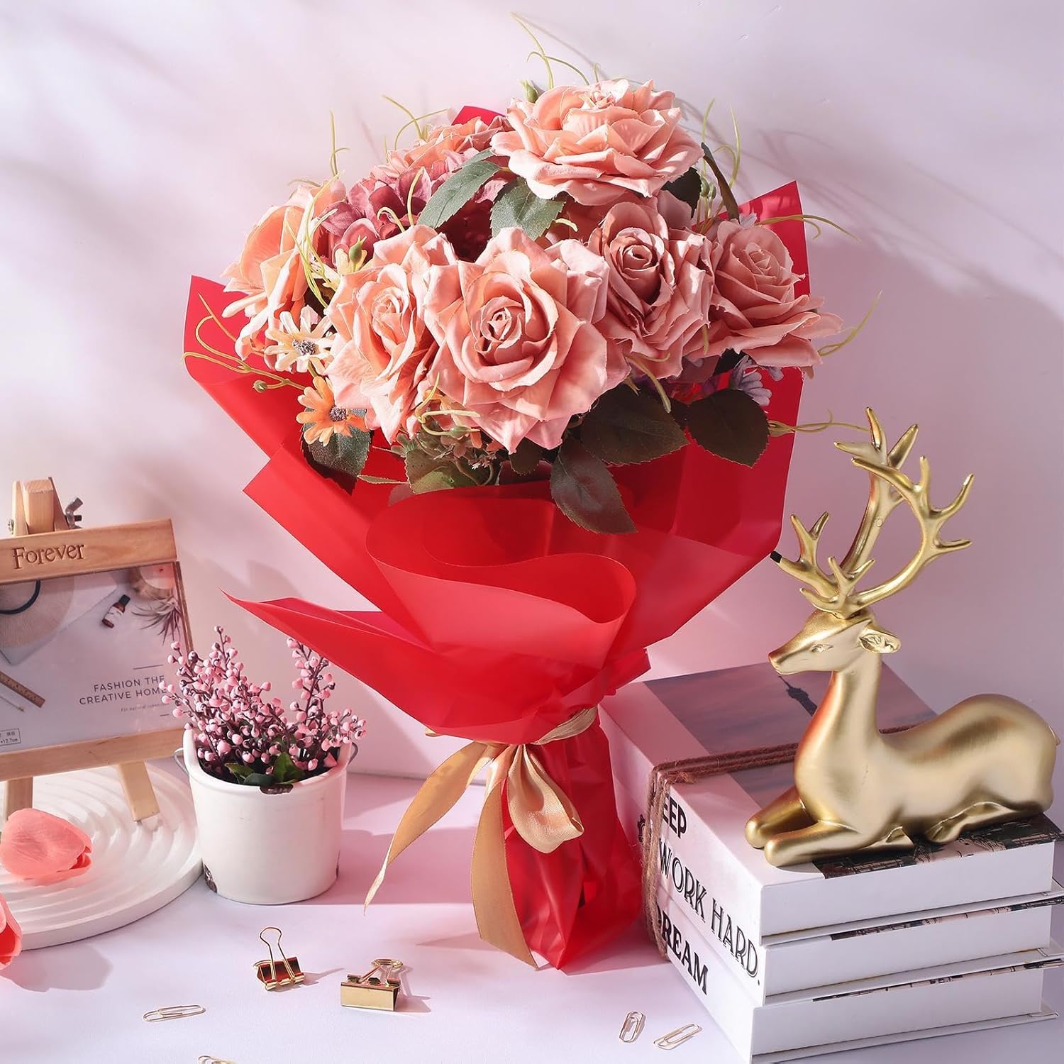 Ctosree 320 Sheets Flower Wrapping Paper Bulk Waterproof Floral Packaging Paper Sheets Florist Bouquet Supplies DIY Craft Gift Packing for Mother's Day Wedding Festival 23.6 x 23.6 In(Multicolor)