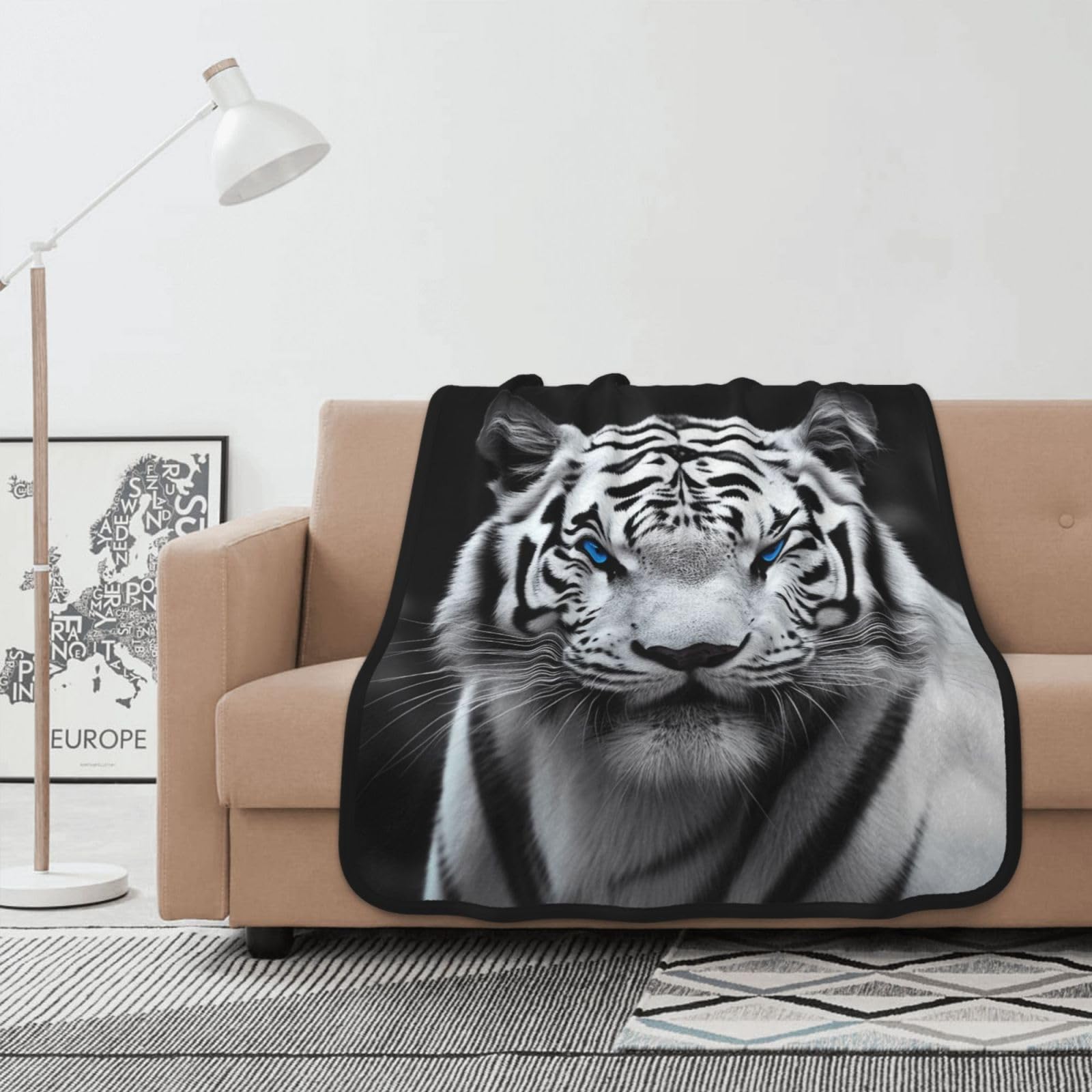 Couverture polaire tigre aux yeux bleus une idée cadeau idéale pour lit d'enfant et canapé
