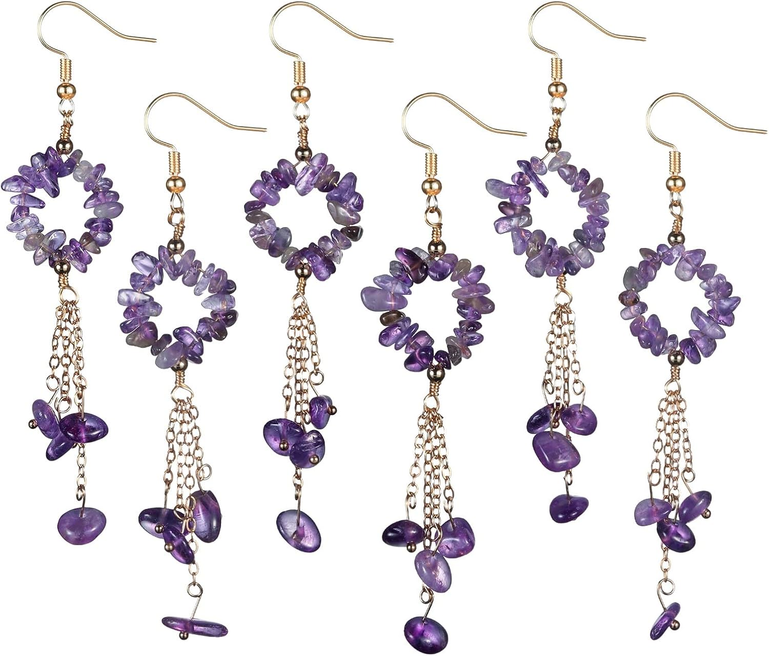 SUNYIK Natural Crystal Chips Stones Dangle Earrings for Women Healing Tumbles Stones with Tassel Drop Earrings For Ladies - Image 5
