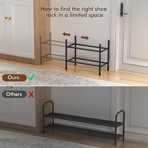 Miniatura 3 de Zapatero expandible, zapatero de 2 niveles para armario, estante organizador de zapatos de metal ajustable apilable, estantes pequeños para entrada