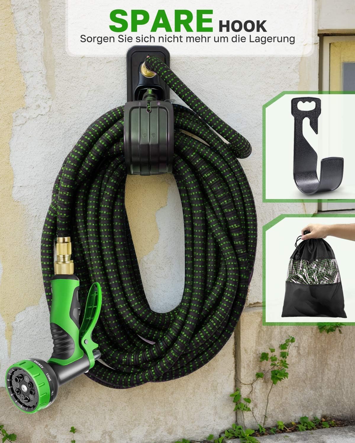 Tubo da giardino flessibile 45 m/150 FT, tubo da giardino espandibile con ugello a 10 funzioni, nucleo in lattice a 4 strati e tessuto 3750D, connettori in ottone da 3/4" e 1/2", per giardinaggio