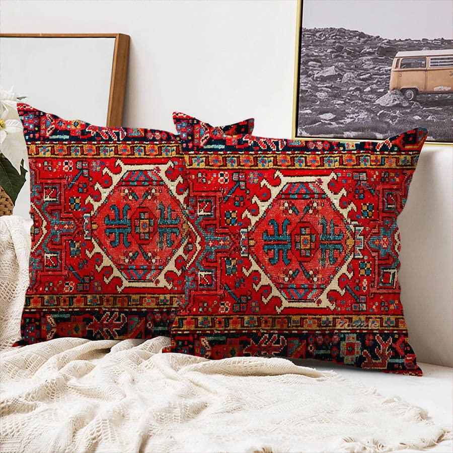 Shiartex Throw Pillow Covers Red Carpet Tribal Persia Abstract Moroccan ...