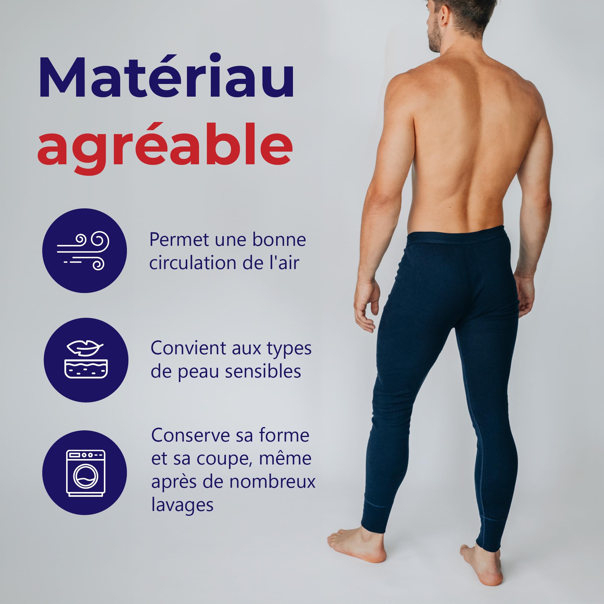 SES caleçon Long Coton, Pack de 2 caleçons Longs Hommes en côtes Fines, Taille S - 4XL, avec Braguette et Ceinture Douce, en Coton/calson Long pour Homme Jambes Longues