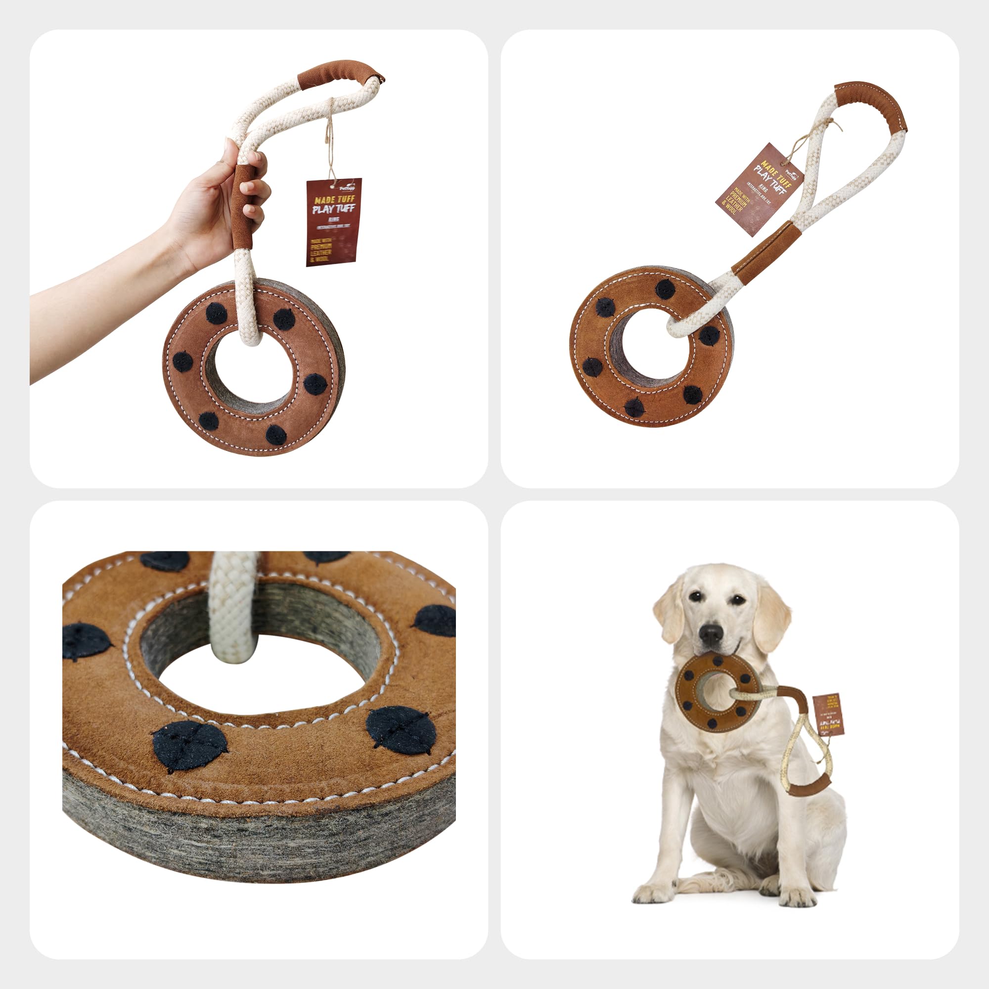 Ring Leder Kauspielzeug für Hunde Extra Dicke Wolle Genäht Echtleder Hundespielzeug für Kleine Mittlere Große Hunde Langlebig Sicher Kauspielzeug für Welpen