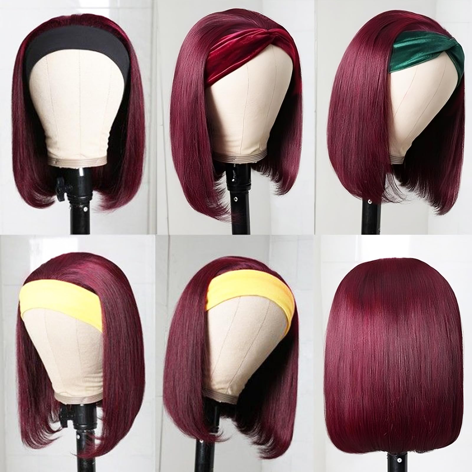 Bob Headband Wig Human Hair 99J Burgundy Glueless Wig Short Straight Bob for Amazon.com : OLFORY 99j Burgundy Bob Wig Human HaIr Wigs  main image 4