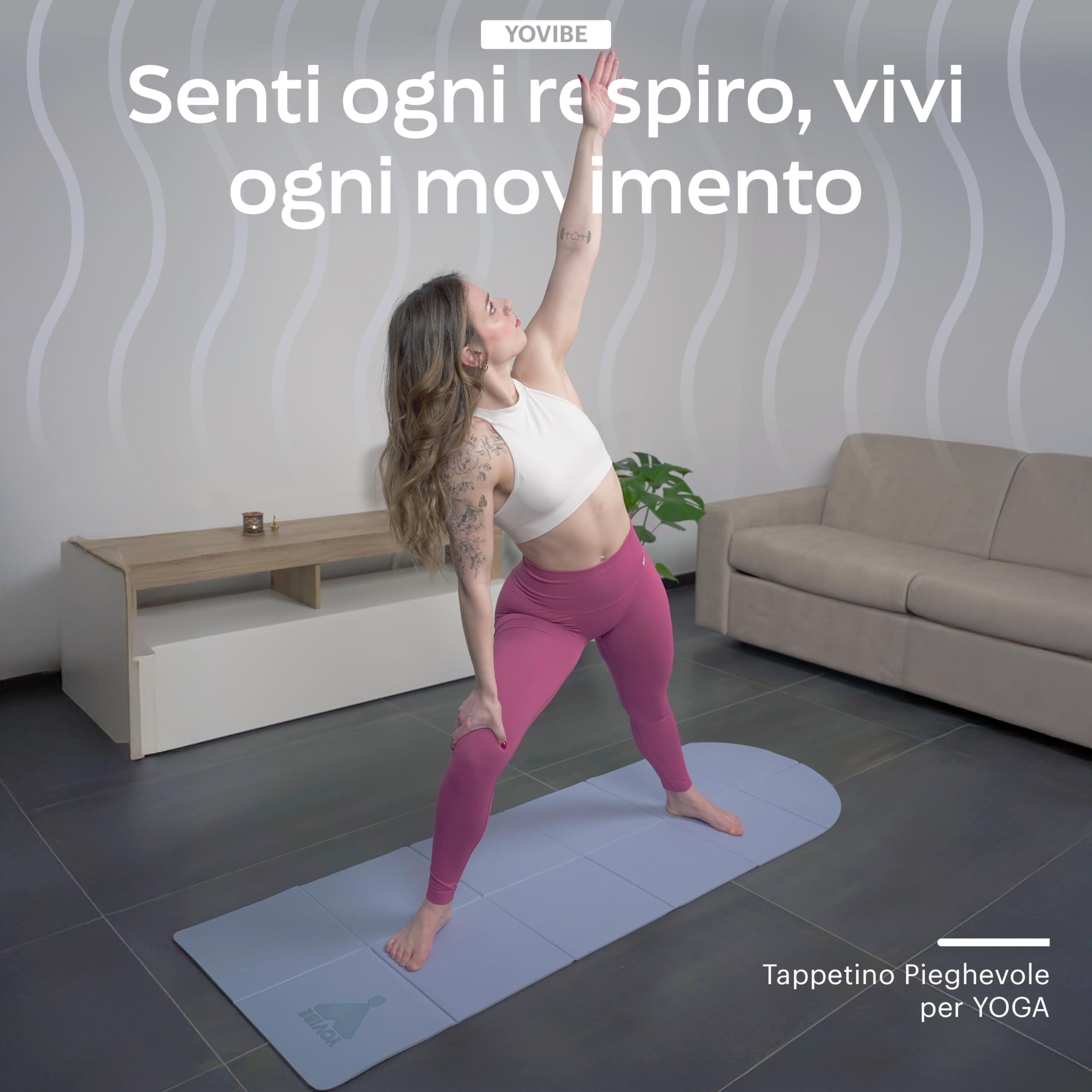 YoVibe - Tappetino Yoga Antiscivolo Professionale con Telo Fitness e Sacca Sportiva - Tappetino Pilates Pieghevole Antiscivolo e Impermeabile 183x60 cm