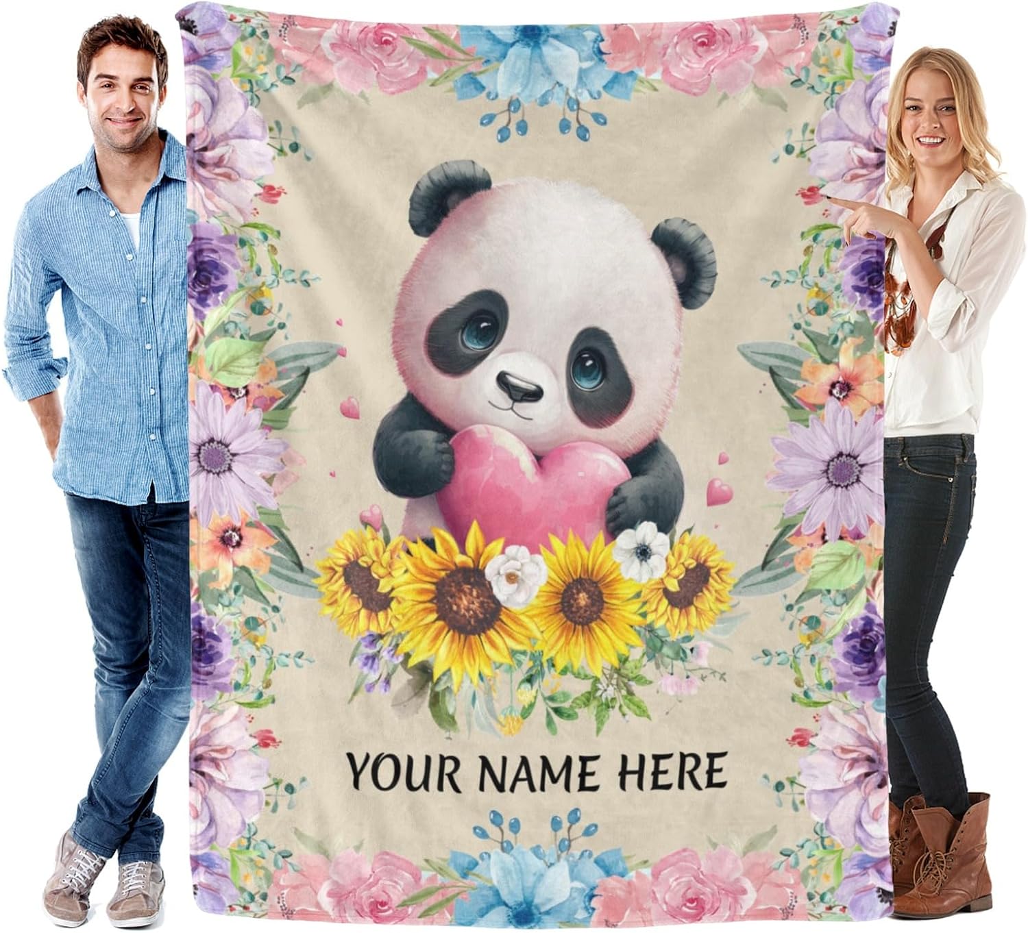 Personalized Panda Blanket, Ultra Soft Micro Flannel Blanket for Bed Couch Living Room(Teens), 50 x 60 Inches