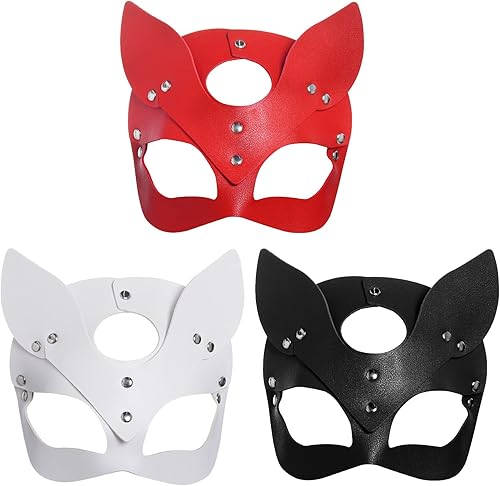 Yookat Paquete de 3 máscaras de cuero para fiesta de máscaras, máscara de piel de zorro, máscara de mascarada para mascarada, cosplay, fiesta de
