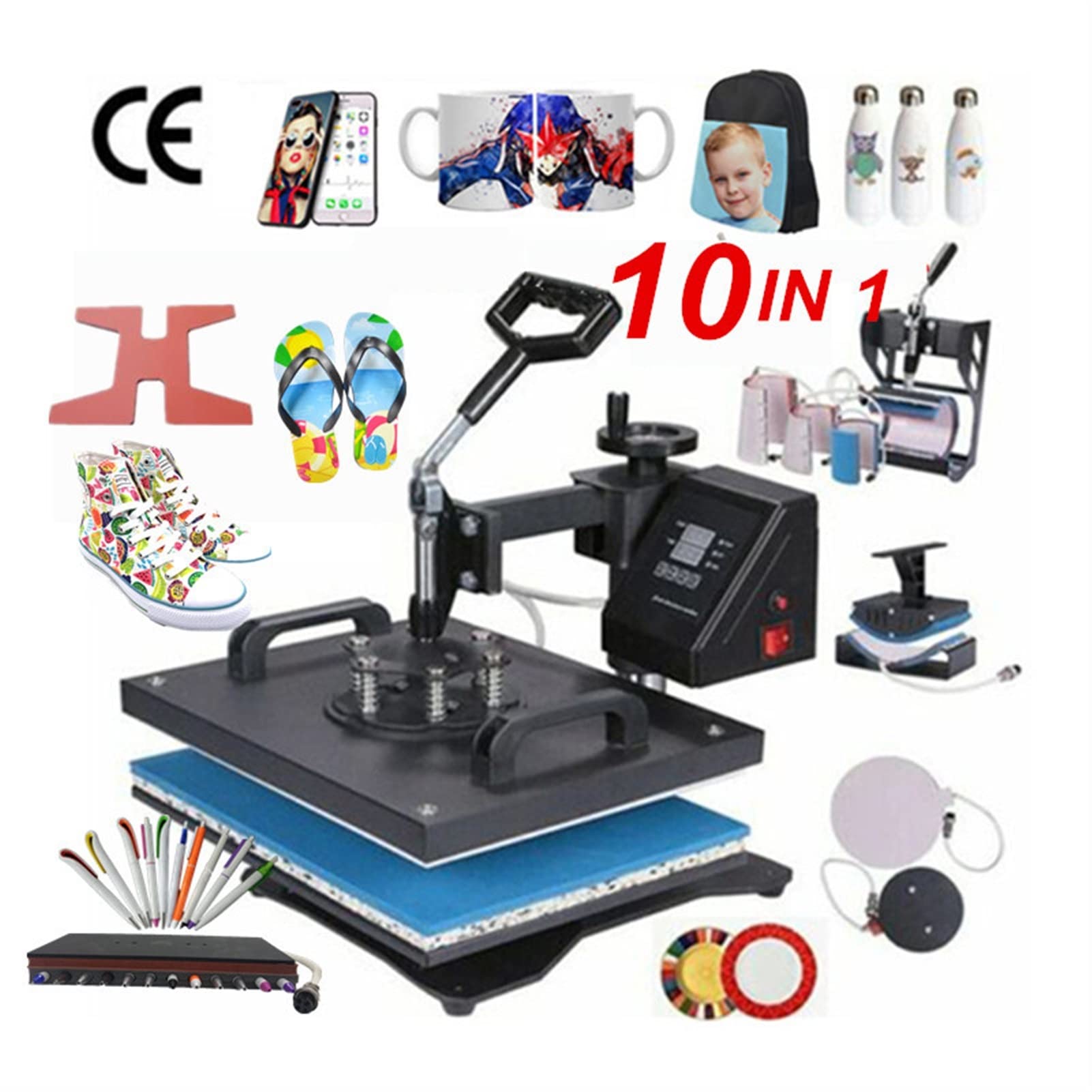 10 in 1 Combo ciepła maszyny prasy sublimacji Maszynie transferowego dla T-Shirt/płyta kubek butów Pen CAP Phone Case Bottle dla Warsztatu