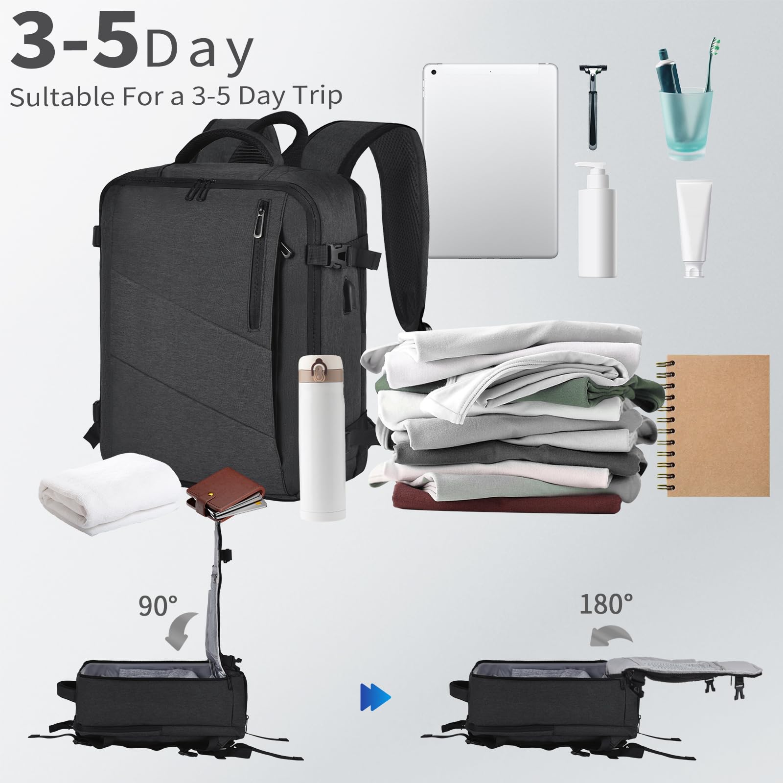 Leyrica Zaino da Viaggio per Easyjet 45x36x20, Bagaglio a Mano Borsone Cabina Zaino per Viaggiare in Aereo per Laptop Daypack Casual Zaino Università ZainoLavoro Impermeabile (Grigio)