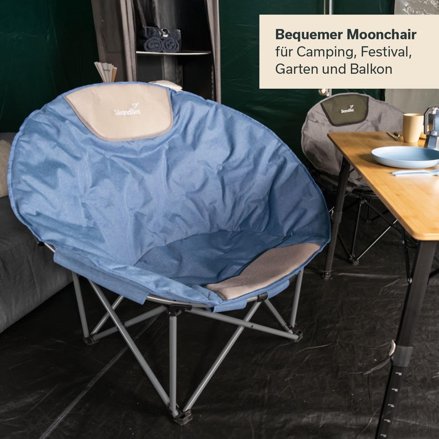 Skandika Moonchair Kupari/Kupari XL krzesło kempingowe, składane, waga użytkownika: 150 kg, miękko wyściełane, torba do przenoszenia, wygodny fotel kempingowy, składany fotel | na zewnątrz, do ogrodu,