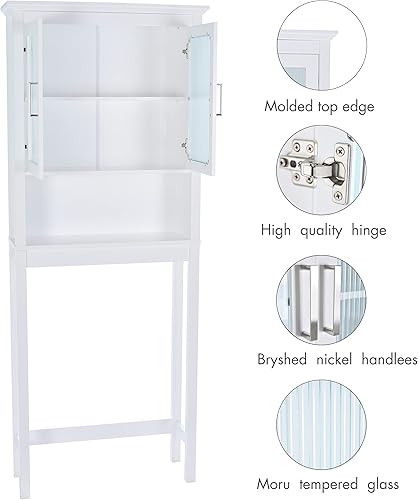 Miniatura 6 de Spirich Over The Toilet Cabinet for Bathroom Storage, Above Toilet Storage Cabinet with Moru Tempered Glass Doors, White