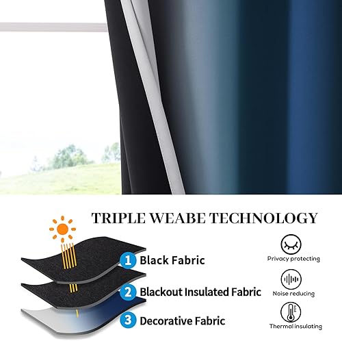 Miniatura 4 de Yakamok Cortinas 100% opacas de 63 pulgadas de largo, cortinas negras para oscurecer la habitación, cortinas degradadas con aislamiento térmico para