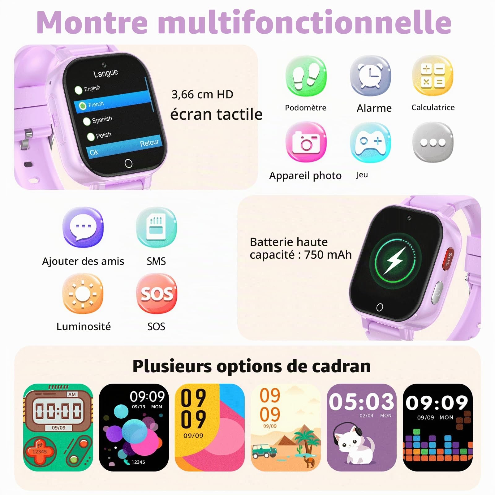 Montre Connectée Enfant-Smartwatch avec 4G Appel GPS Vidéo Chat SOS Jeux