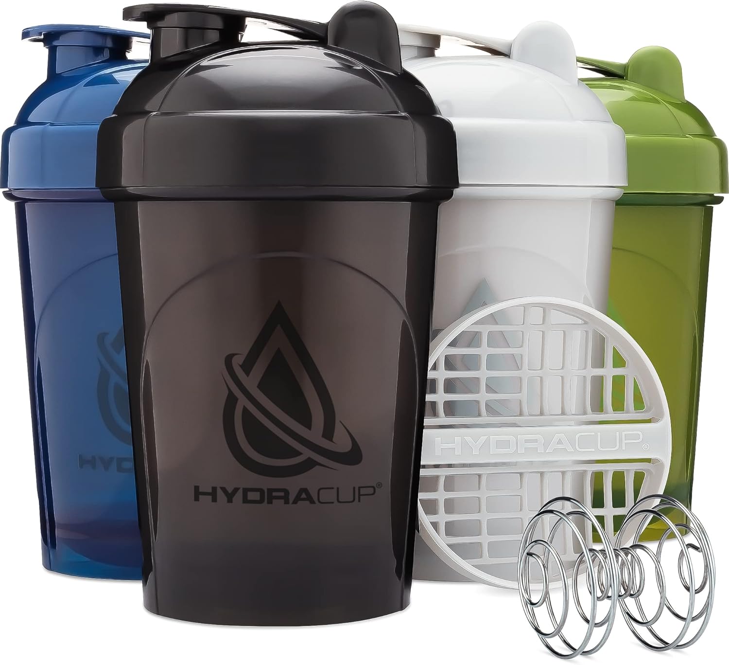 HydraCup [4 Pack] 20oz Shaker Bottle for Protein Mixes, Carry Loop